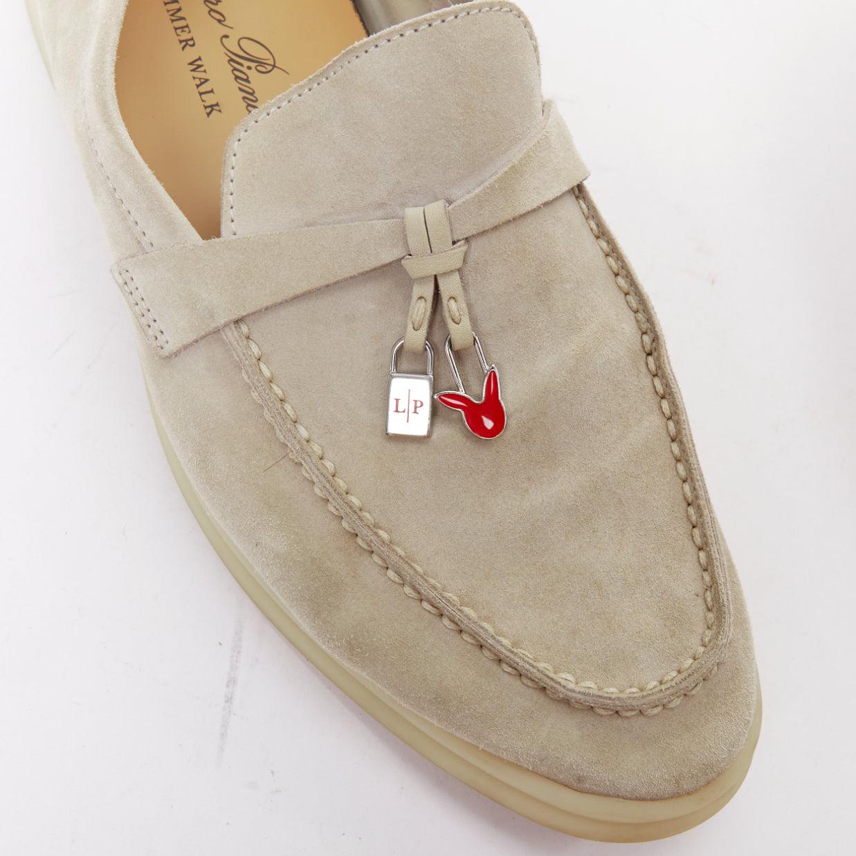 LORO PIANA Summerwalk Chamslofer sand Wildleder Kaninchen Anhänger loafers EU37 im Angebot 2