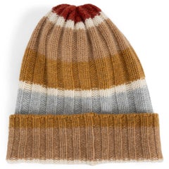 Loro Piana - Bonnet RIB-KNIT rayé en cachemire beige bleu tan