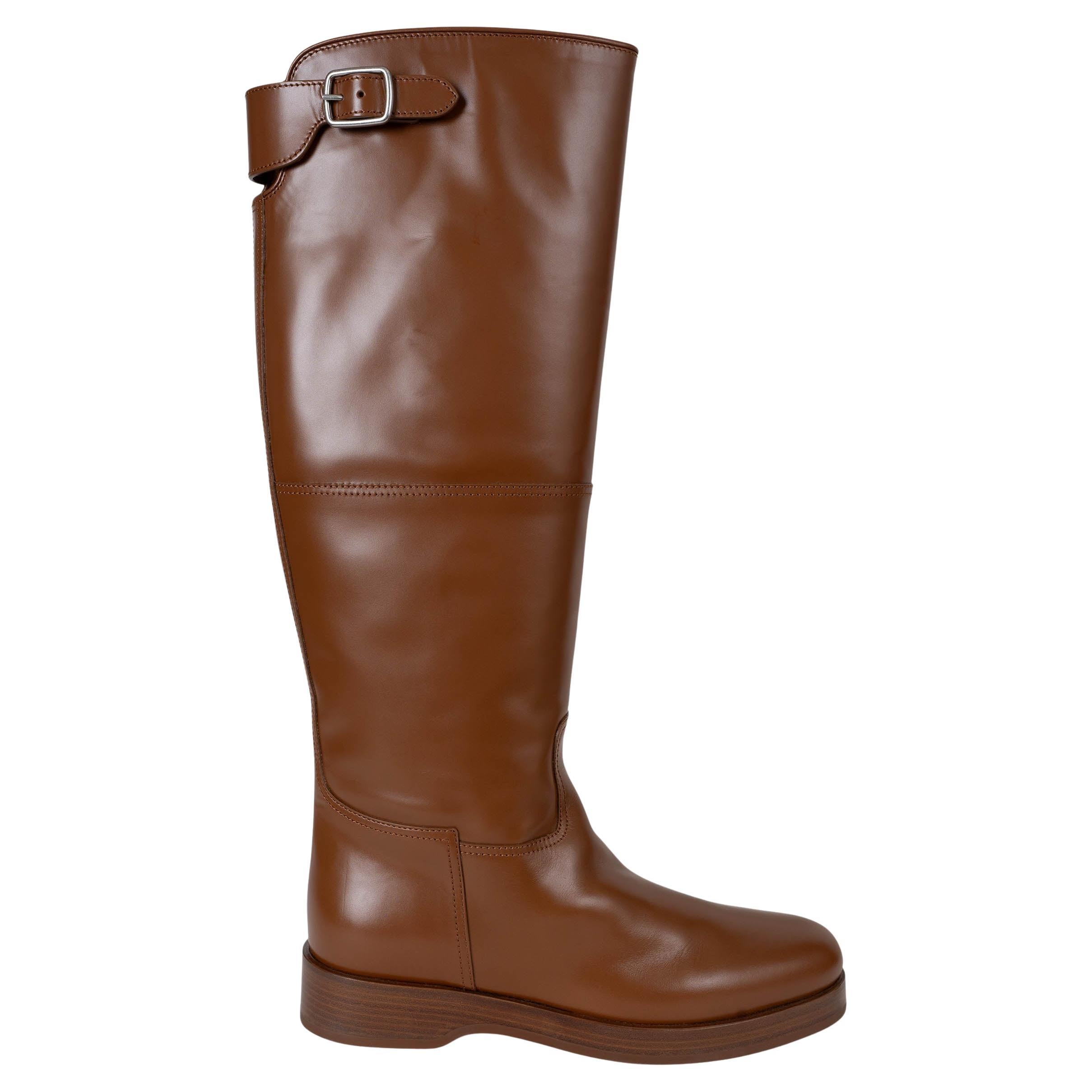 LORO PIANA pelle marrone marrone LUPO RIDING Stivali Scarpe 38