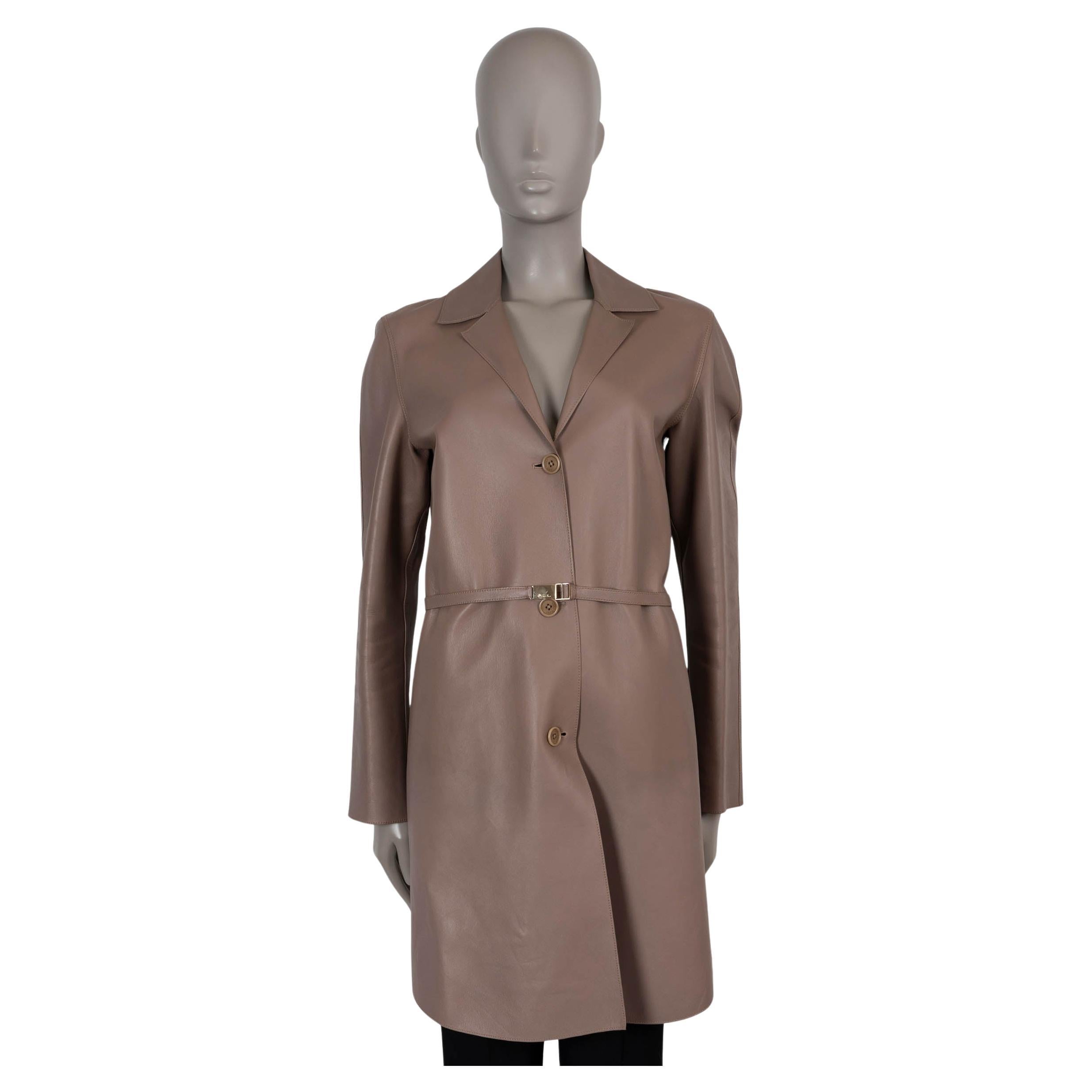 LORO PIANA taupe BELTED LEATHER Coat Jacket 42 M