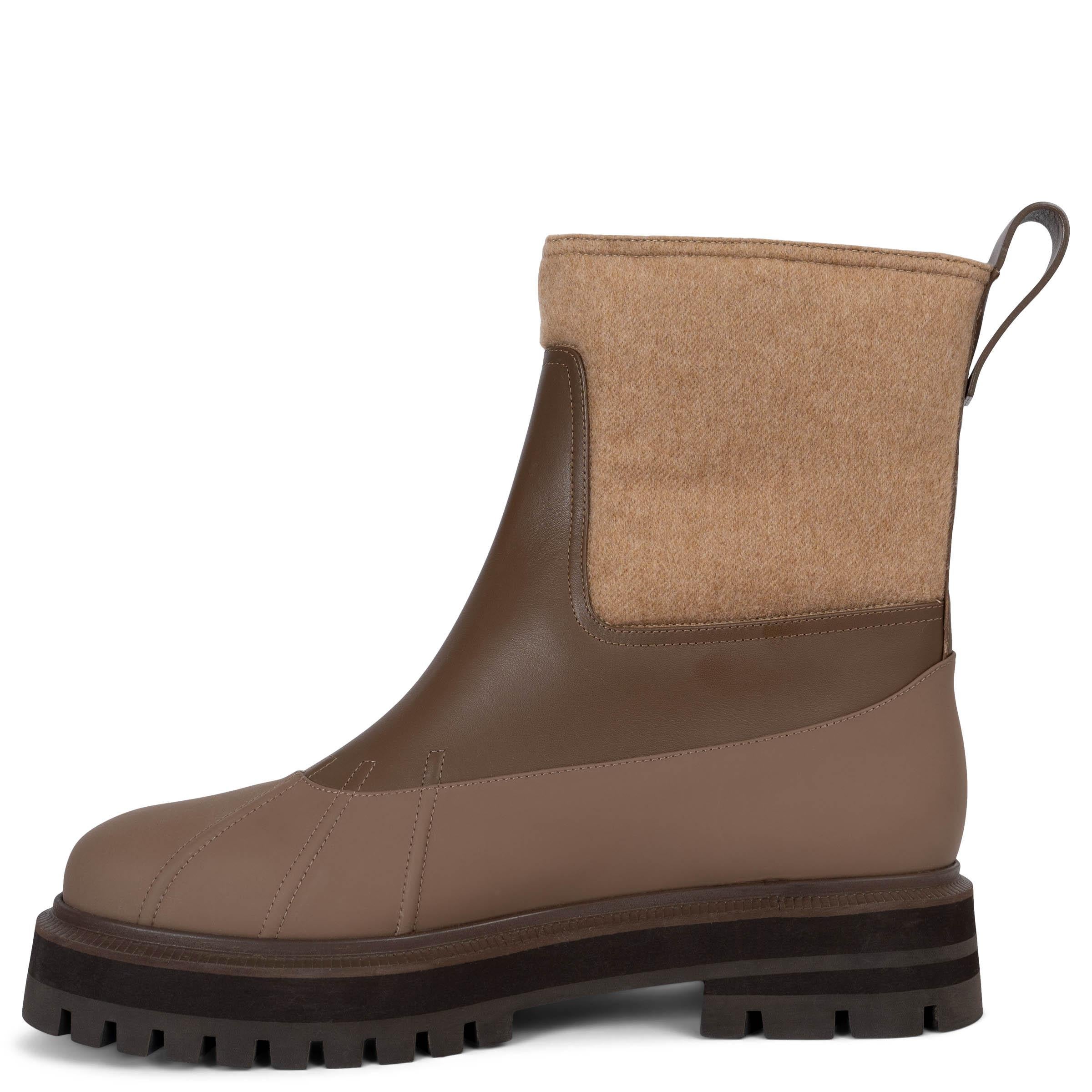 Brown LORO PIANA taupe cashmere & leather 2020 REGENT Boots Shoes 39