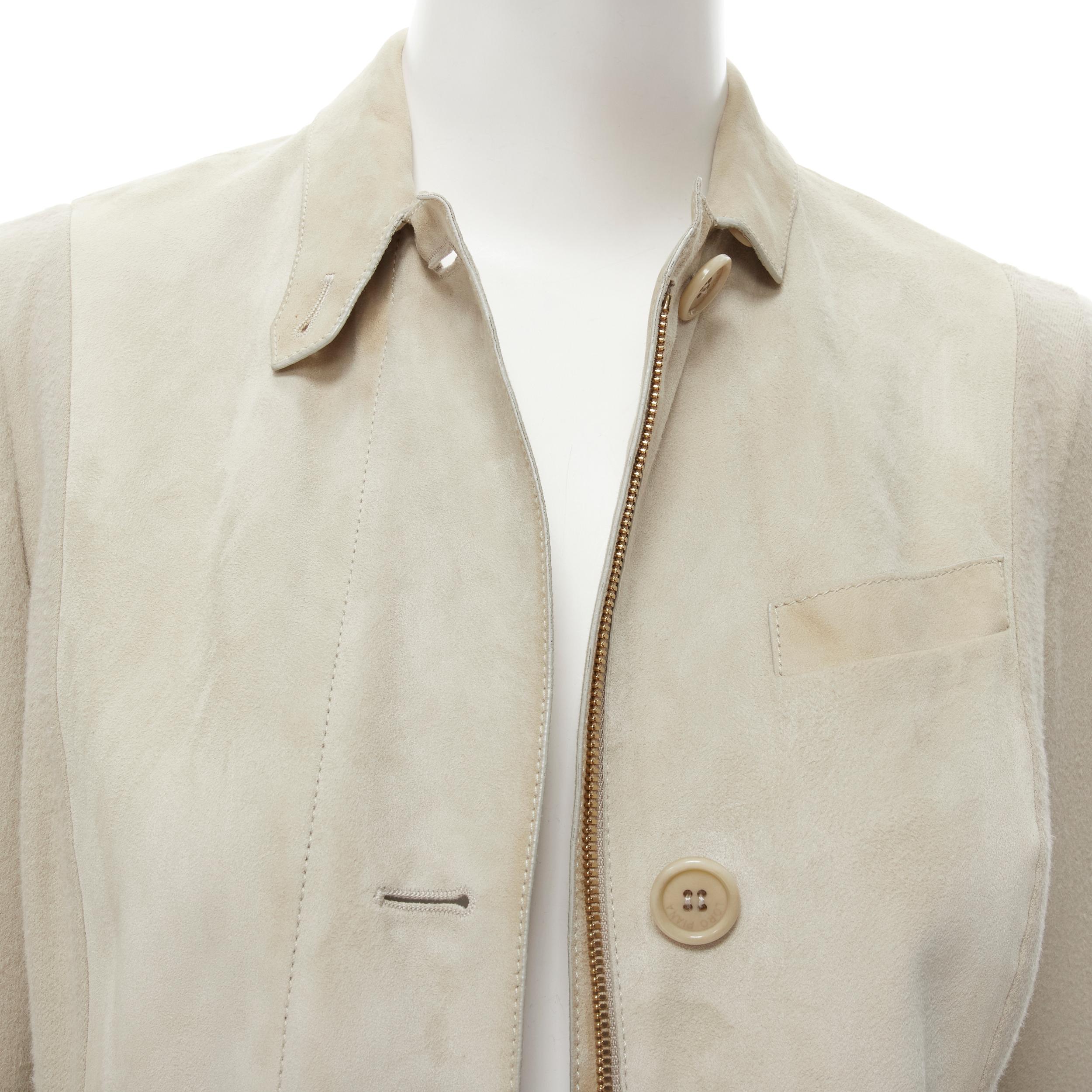 LORO PIANA taupe grey suede leather 100% cashmere hunting jacket IT40 S In Good Condition In Hong Kong, NT