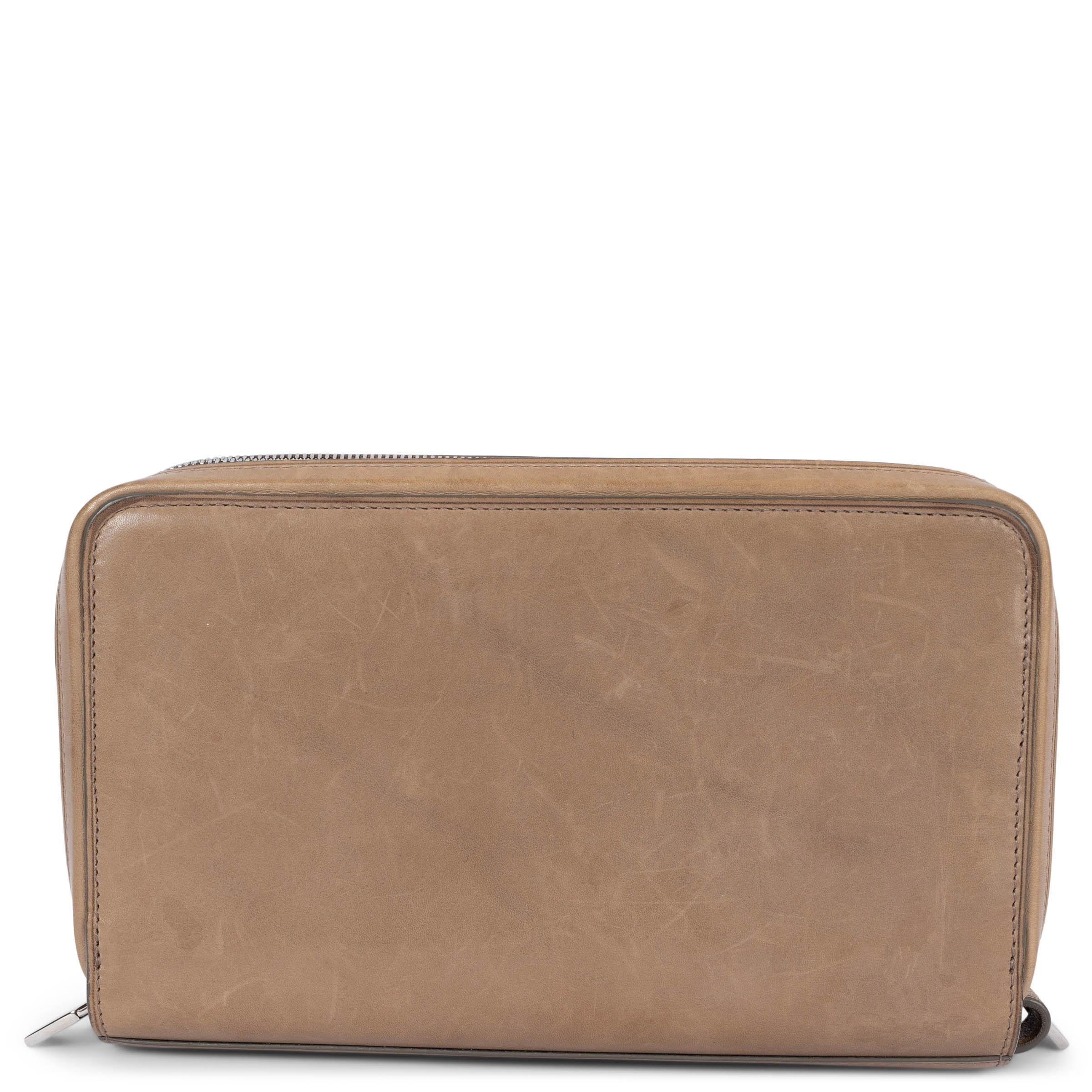 Brown LORO PIANA taupe leather CONTINENTAL ZIP-AROUND Wallet For Sale