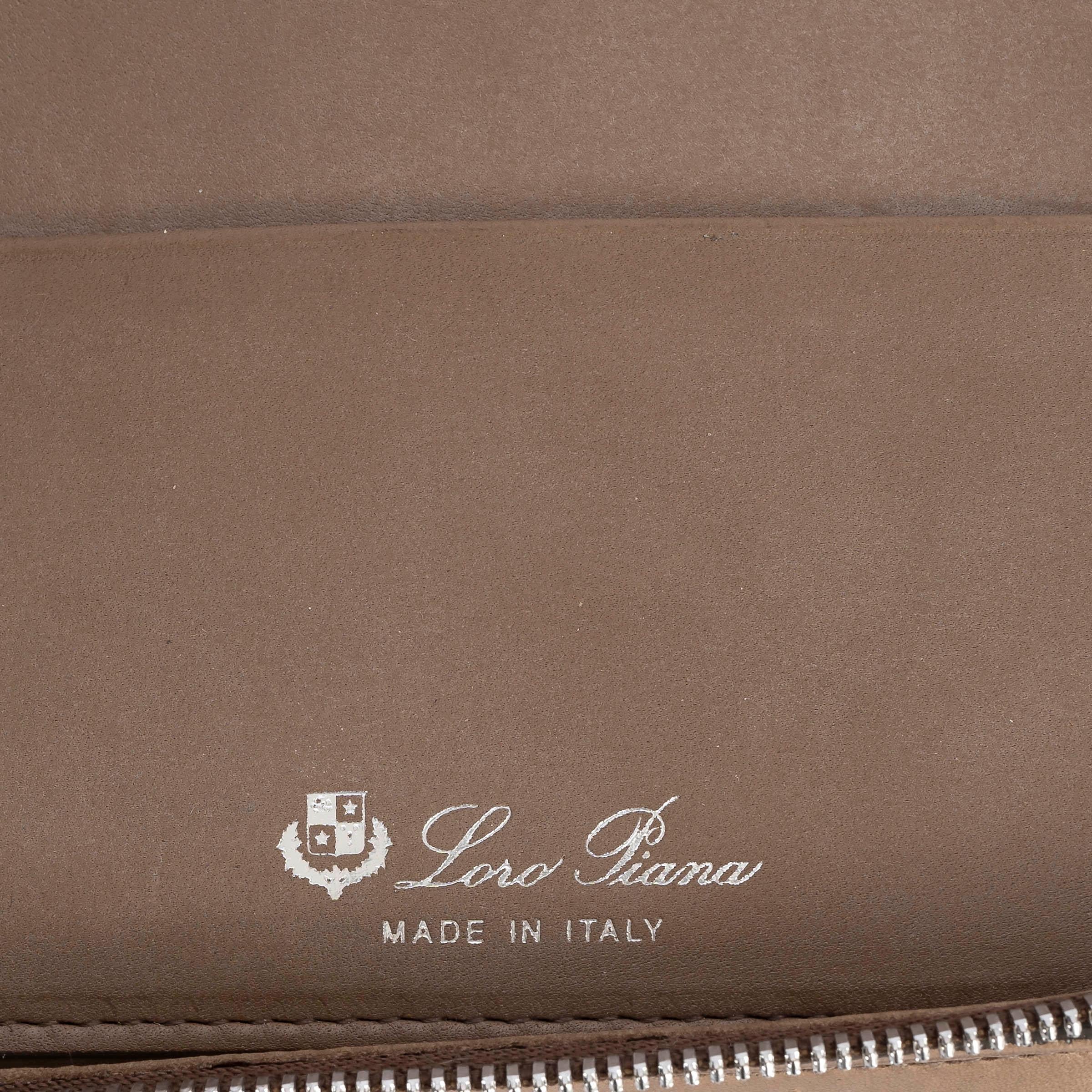 LORO PIANA taupe leather CONTINENTAL ZIP-AROUND Wallet For Sale 2