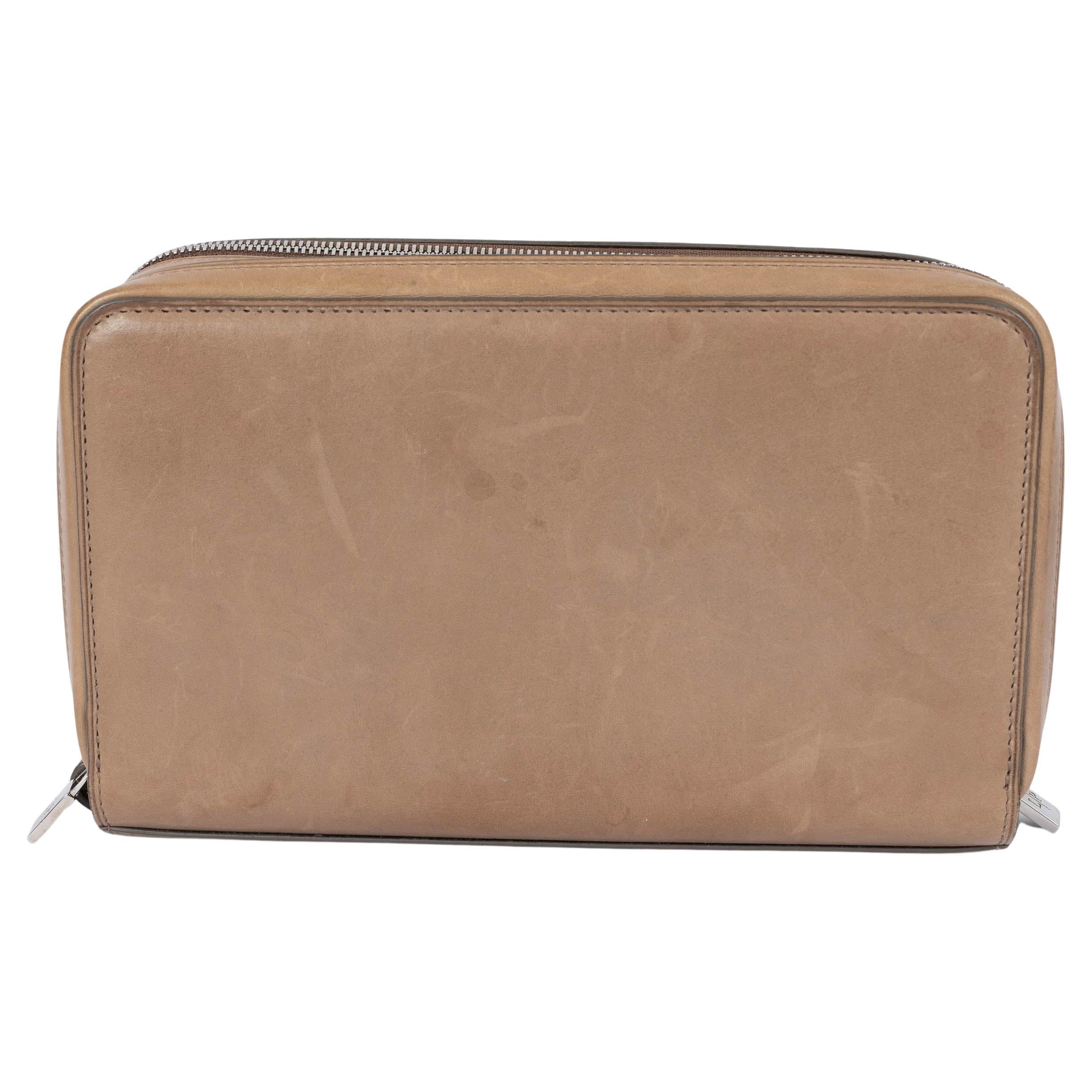 LORO PIANA taupe leather CONTINENTAL ZIP-AROUND Wallet For Sale