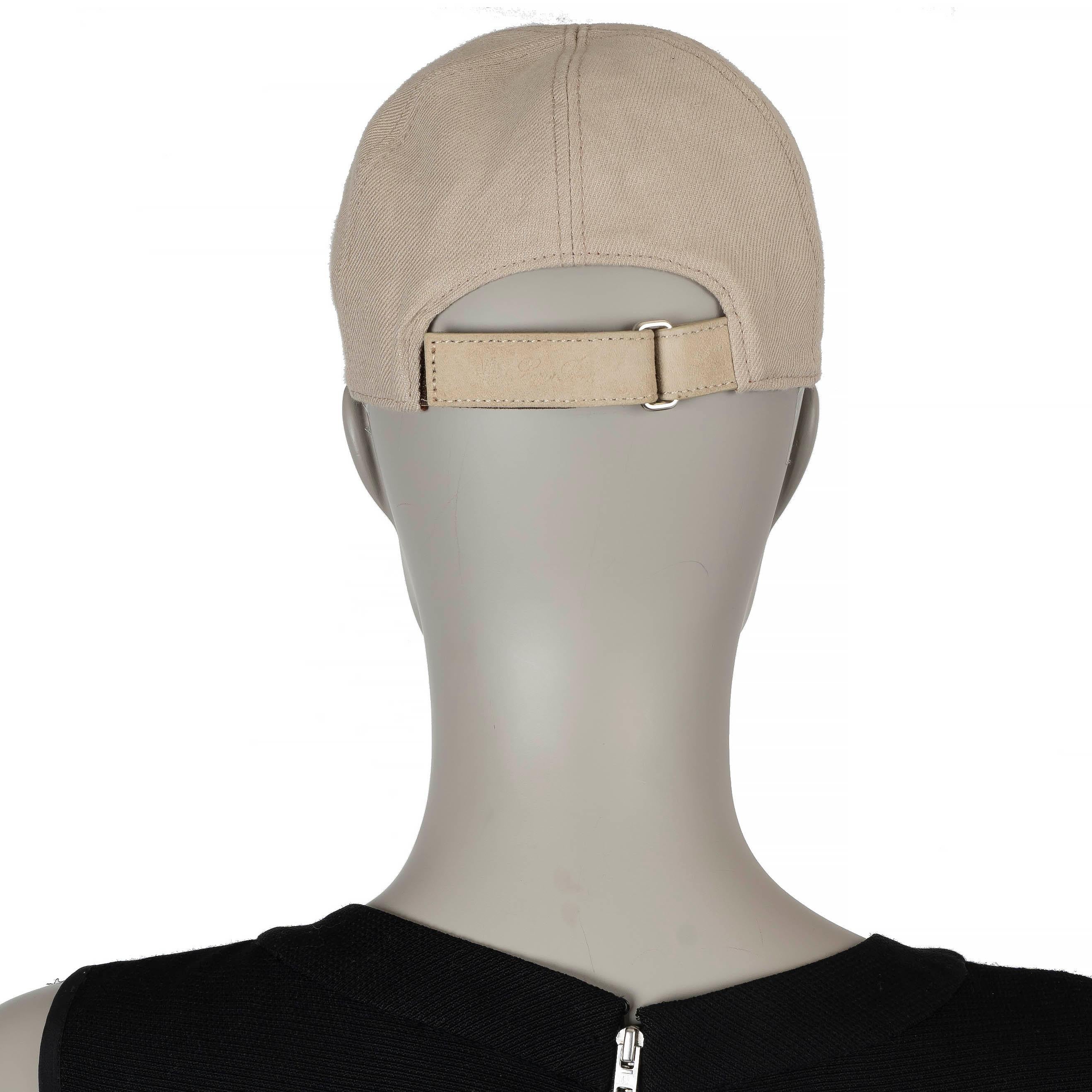 Women's LORO PIANA taupe linen SUEDE TRIM BASEBALL CAP Hat S For Sale
