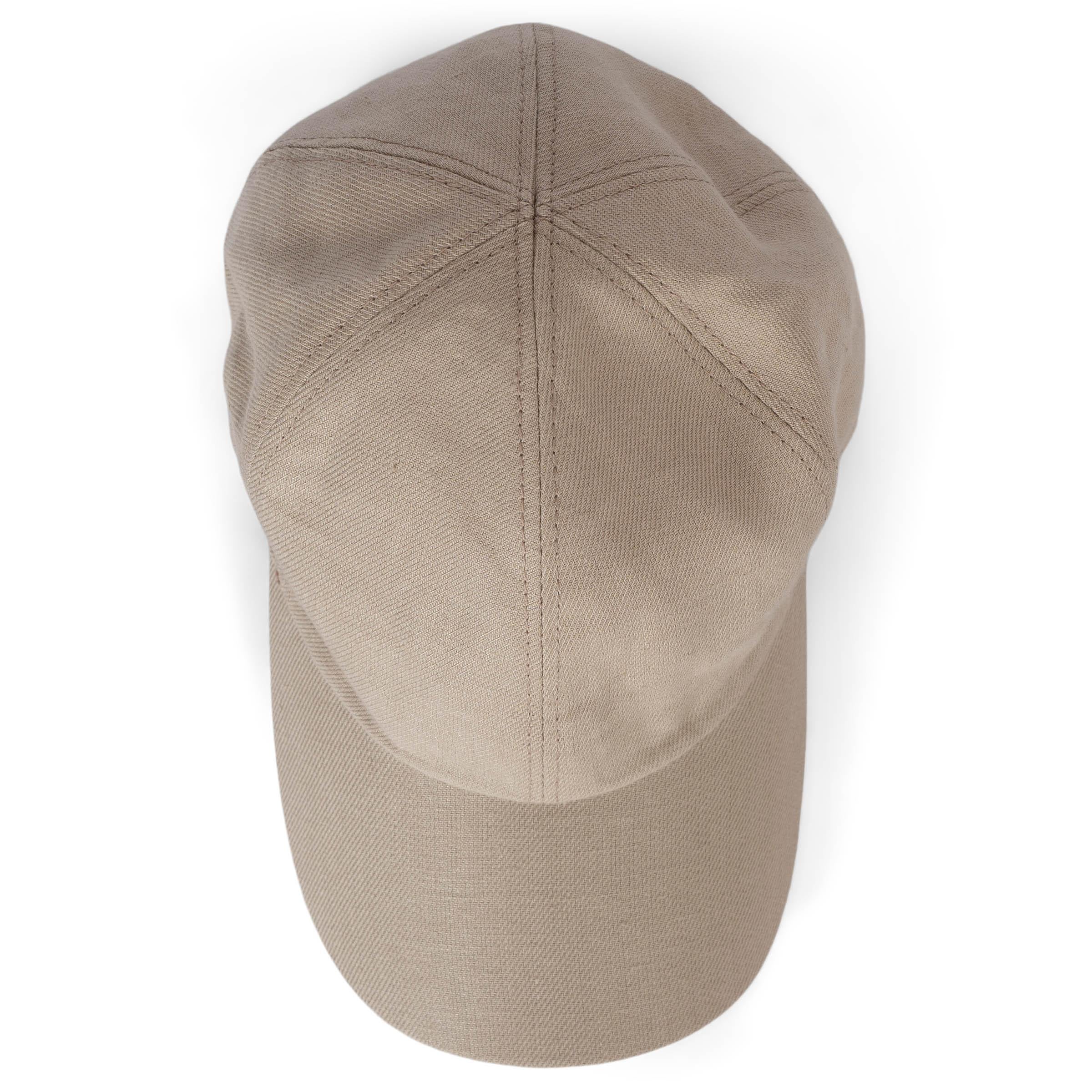 LORO PIANA taupe linen SUEDE TRIM BASEBALL CAP Hat S For Sale 1