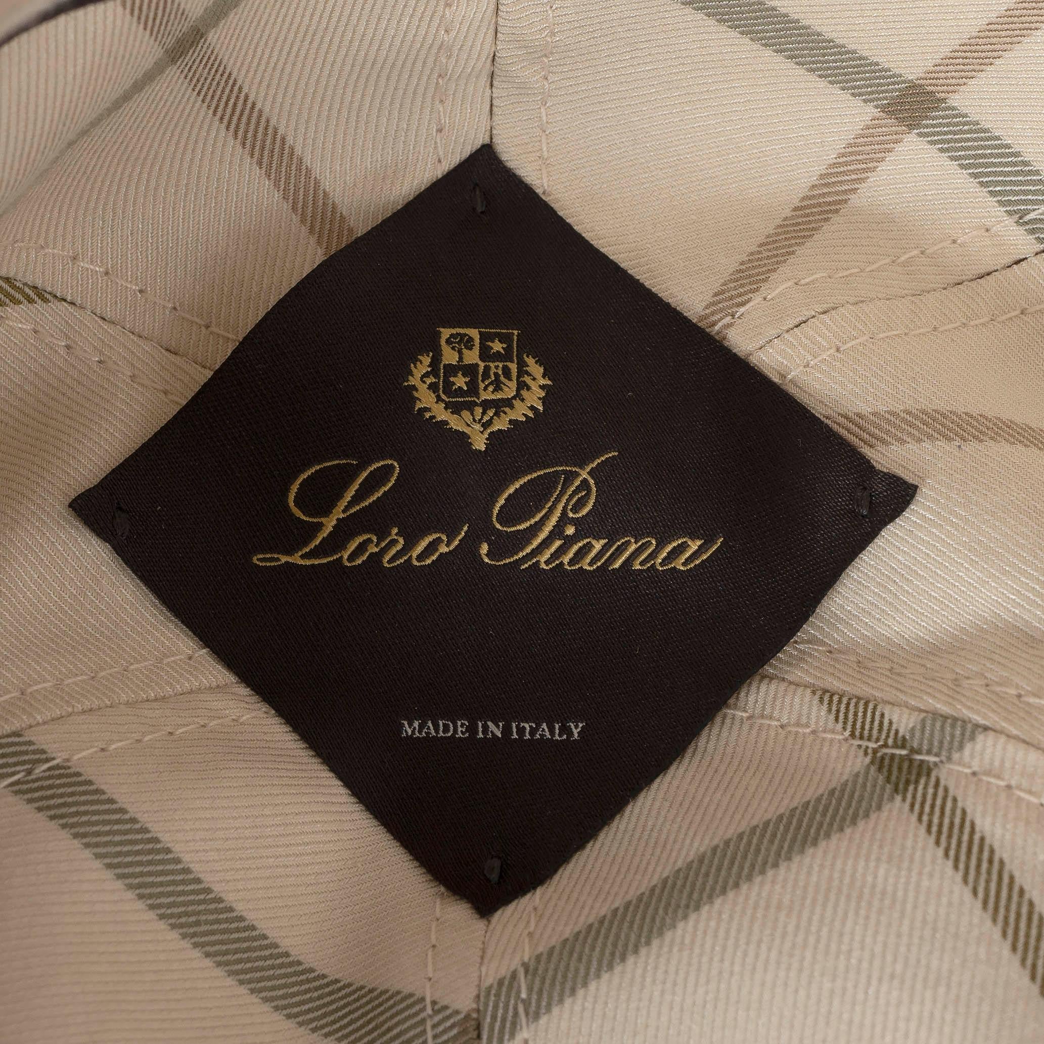 LORO PIANA taupe linen SUEDE TRIM BASEBALL CAP Hat S For Sale 3