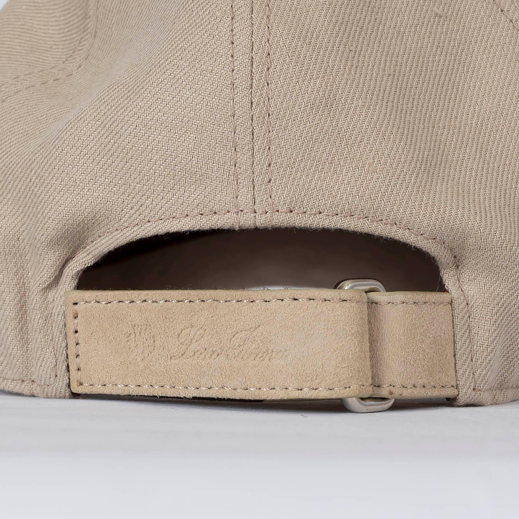 LORO PIANA taupe linen SUEDE TRIM BASEBALL CAP Hat S For Sale 4