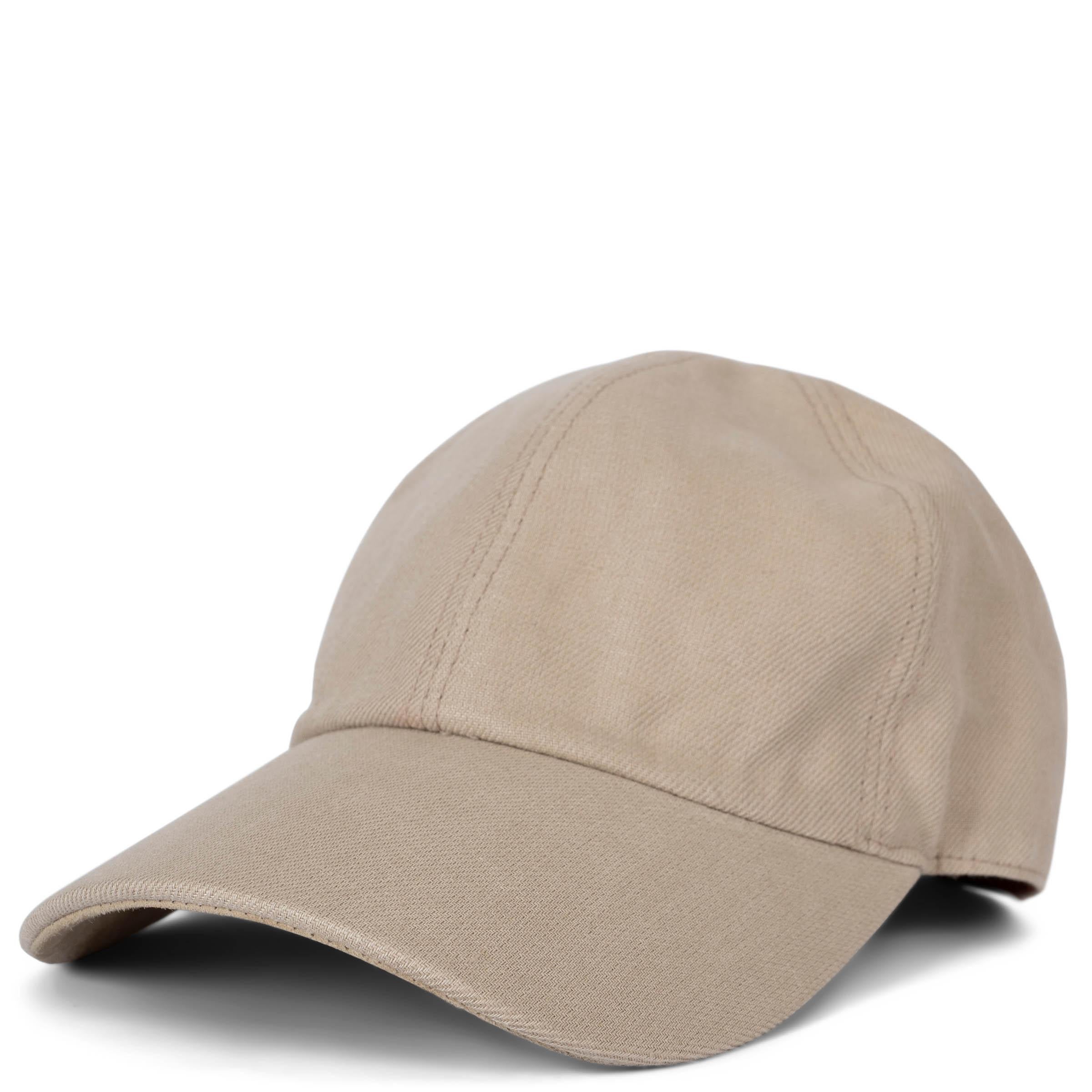 LORO PIANA taupe linen SUEDE TRIM BASEBALL CAP Hat S
