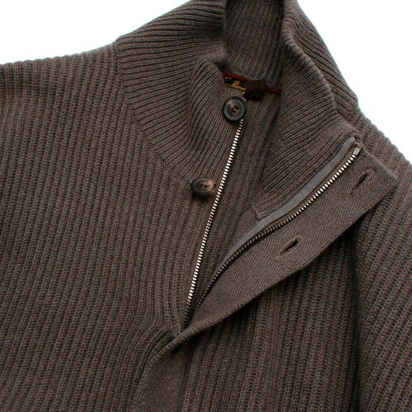 Loro Piana Taupe Ribbed Cashmere Zip Up Cardigan - Us size 38  In Excellent Condition In London, GB