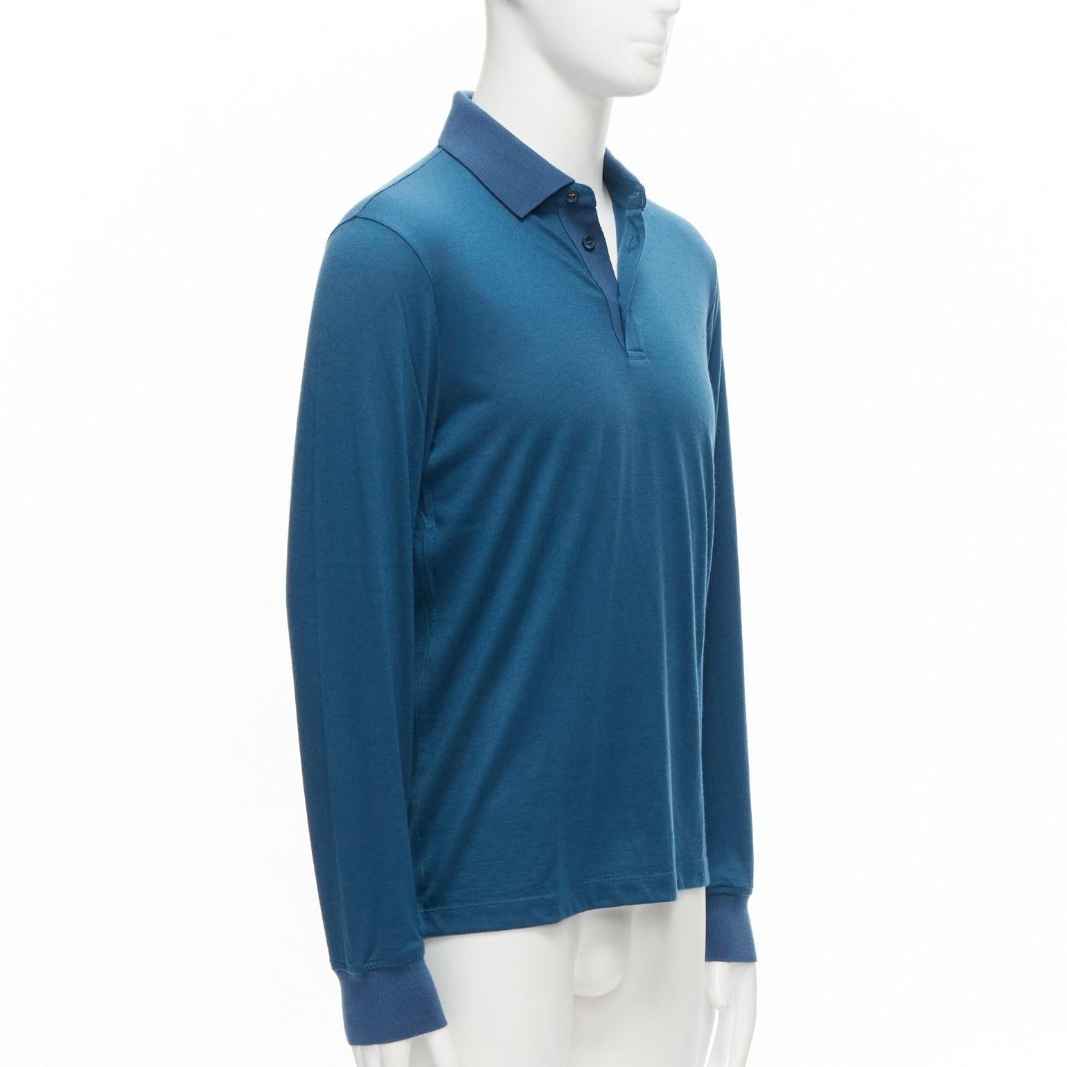 Blue LORO PIANA teal blue 100% cashmere stitch button detail long sleeve polo shirt M For Sale