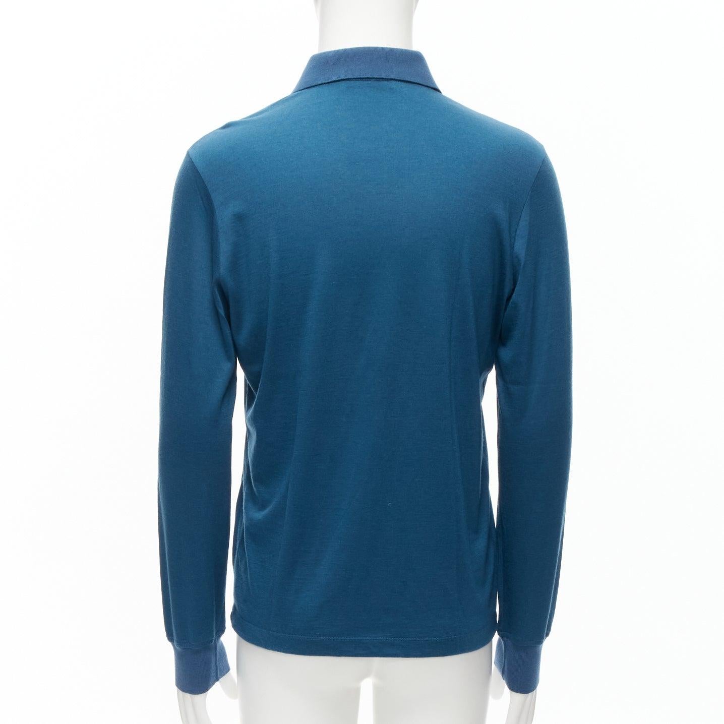 Men's LORO PIANA teal blue 100% cashmere stitch button detail long sleeve polo shirt M For Sale