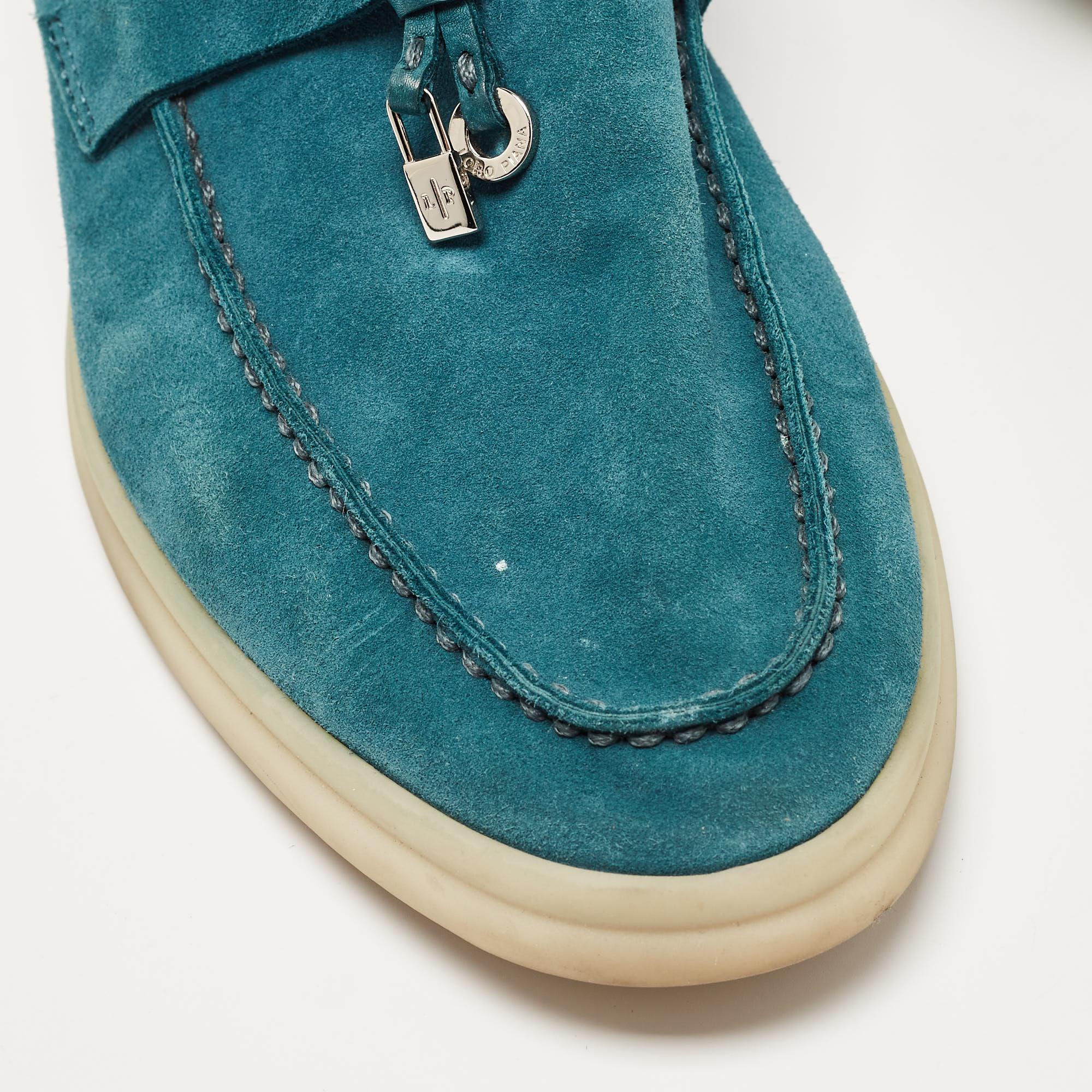 Loro Piana Teal Suede Summer Charms Walk Loafers Size 38 1