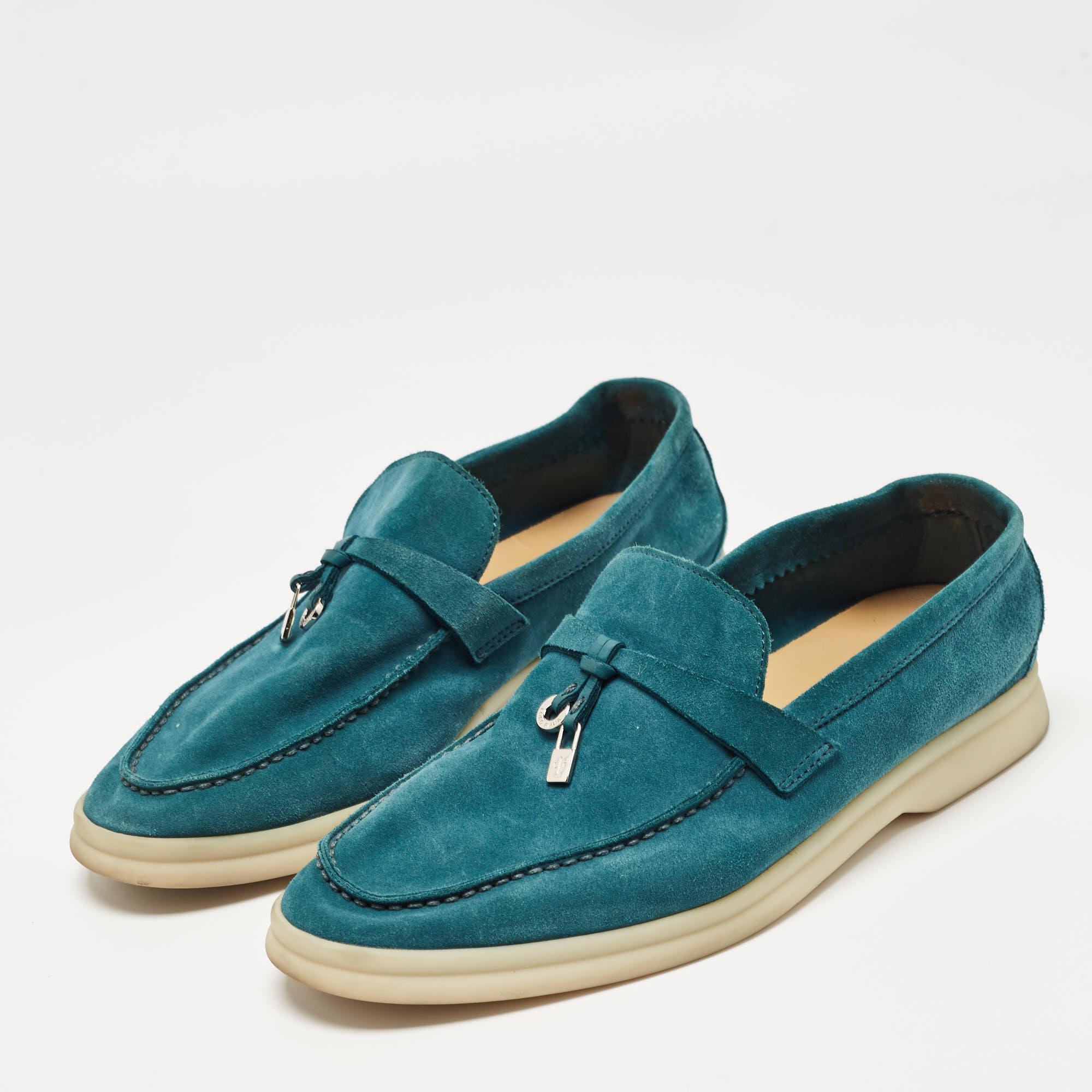 Loro Piana Teal Suede Summer Charms Walk Loafers Size 38 3