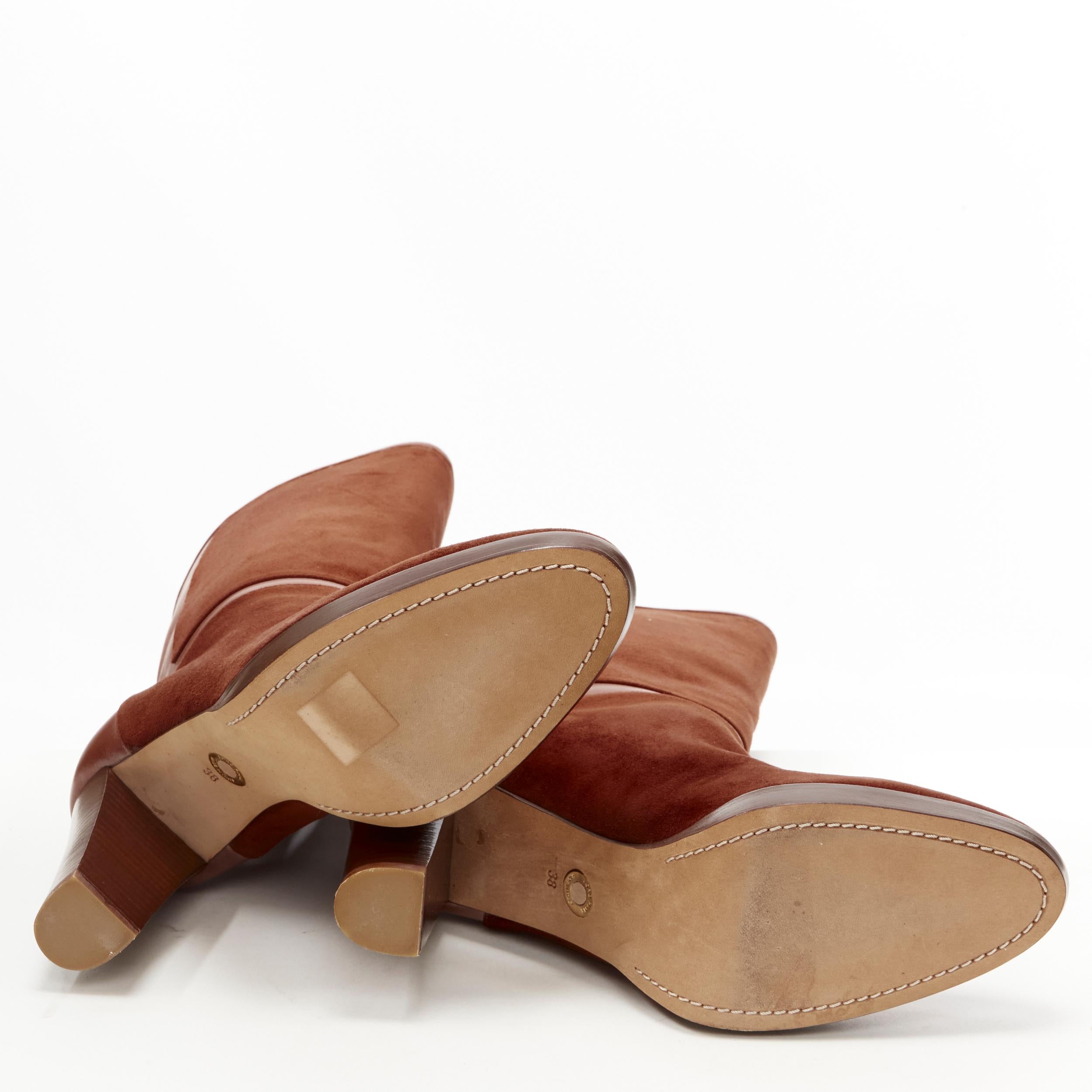 LORO PIANA Tempete Moyen Suede brown high heel pull on boots EU38 US8 6