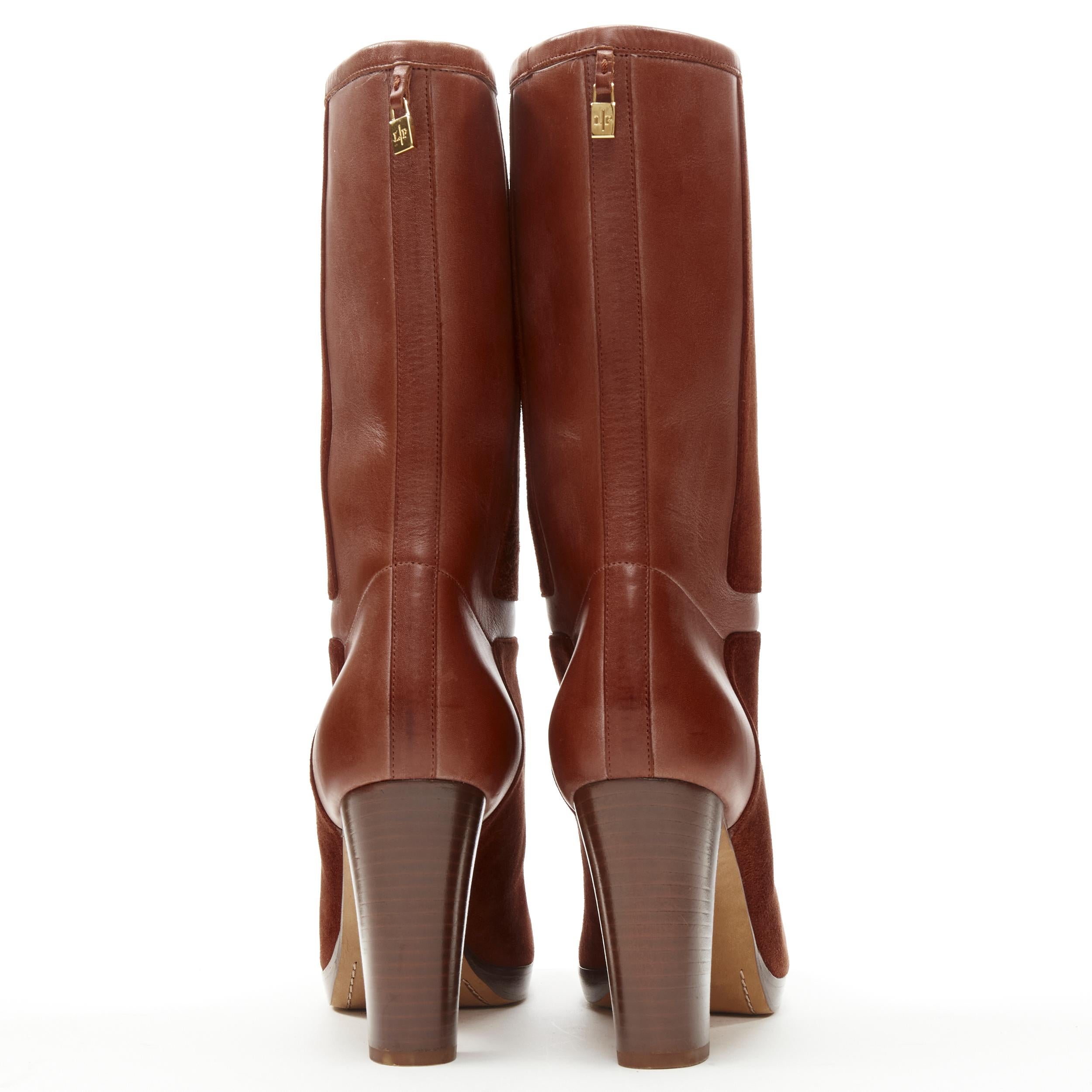 Women's LORO PIANA Tempete Moyen Suede brown high heel pull on boots EU38 US8