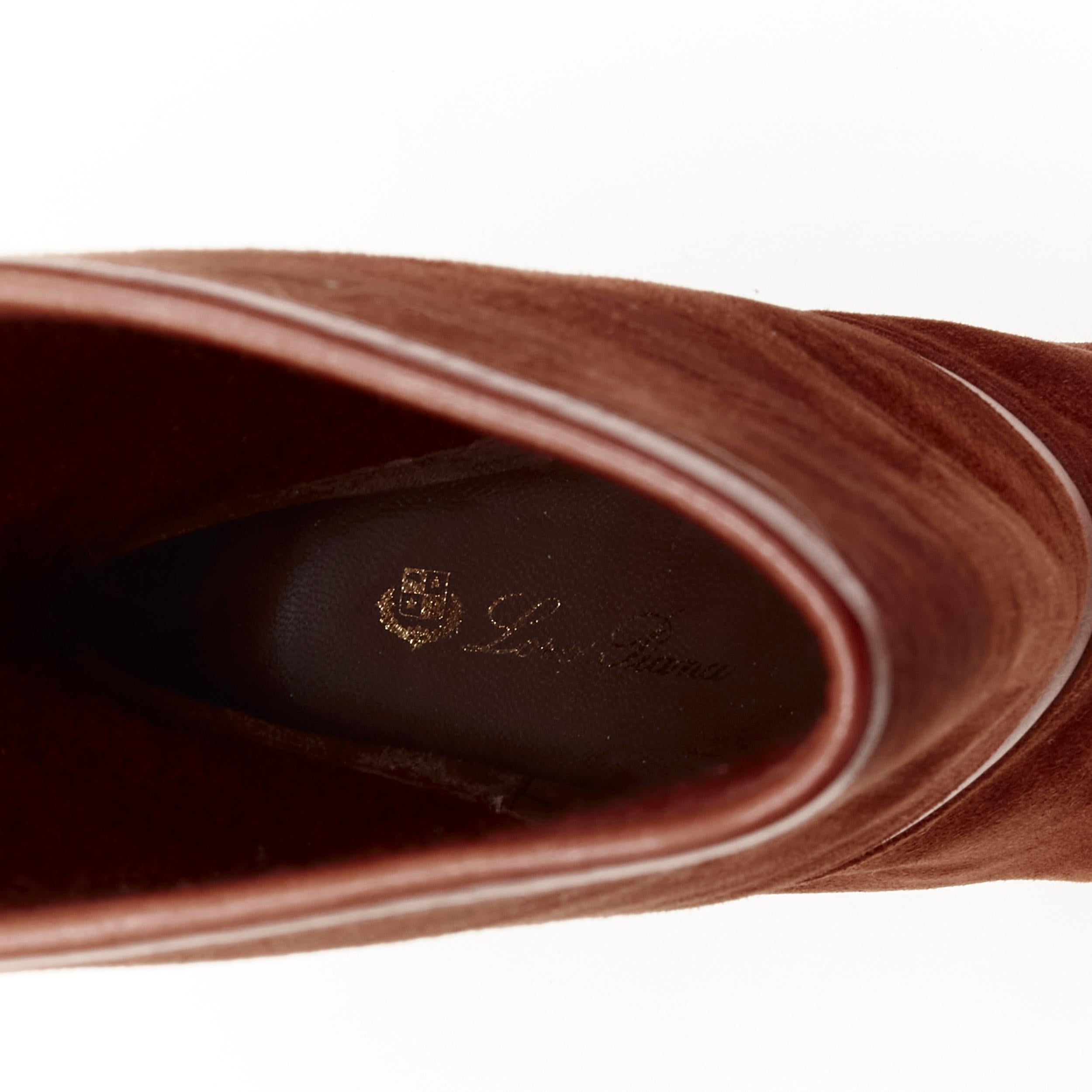 LORO PIANA Tempete Moyen Suede brown high heel pull on boots EU38 US8 4