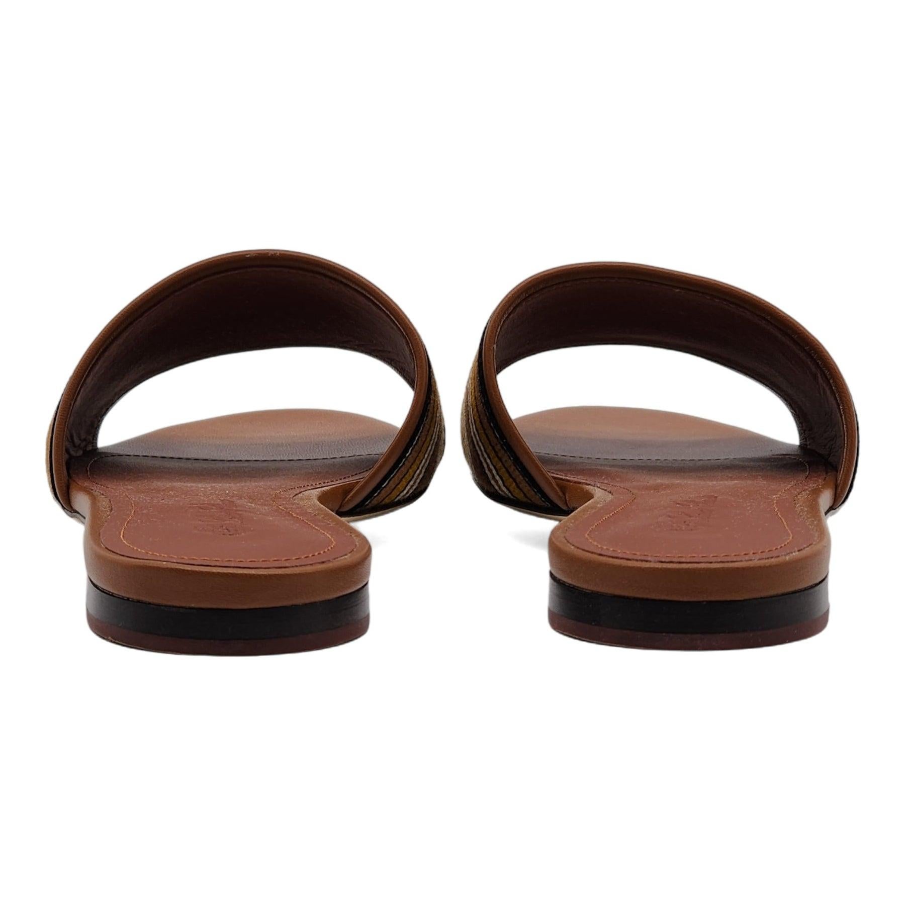 Loro Piana The Suitcase Stripe Flat Sandals in Brown In Excellent Condition For Sale In Los Angeles, CA
