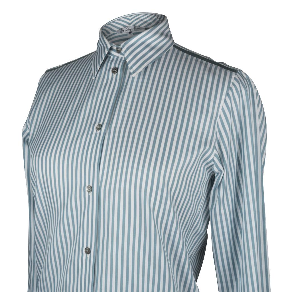 Gray Loro Piana Top Shirt Striped Cotton Semi Sheer Insets 40 / 6 For Sale