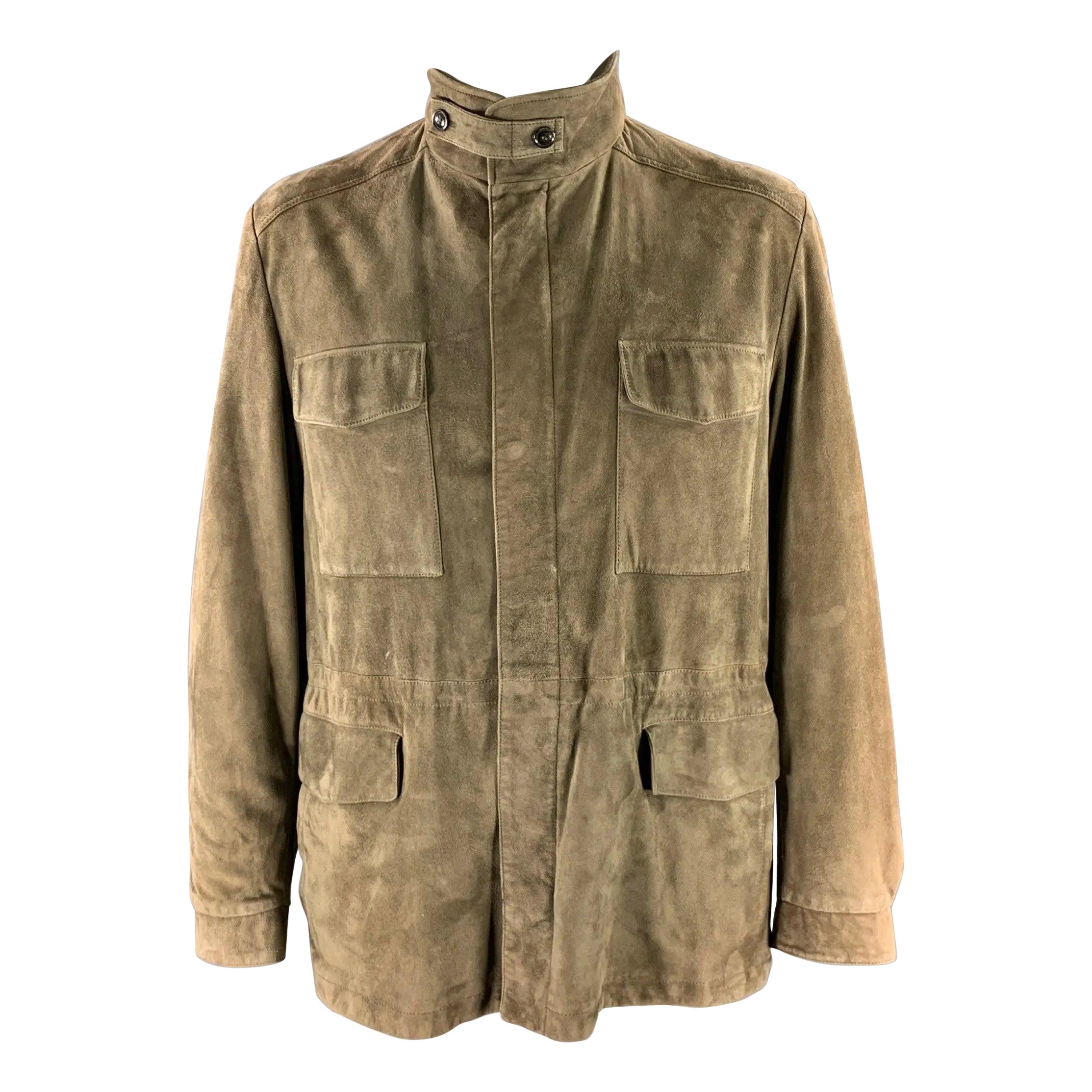 LORO PIANA Traveler Chaqueta de campo de ante caqui sólido talla XXL en venta