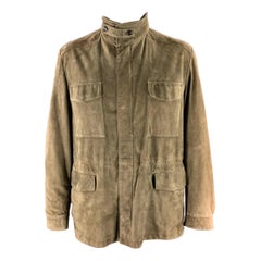 LORO PIANA Traveler Chaqueta de campo de ante caqui sólido talla XXL
