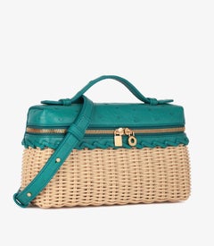 Loro Piana Turquoise Ostrich Leather & Natural Bamboo Wicker Extra Pocket L19