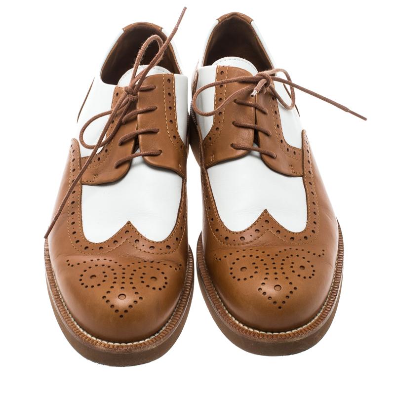 Loro Piana Zweifarbige Brogue Oxfords aus Leder mit runder Zehe und Flügelspitze Größe 37,5 (Braun)
