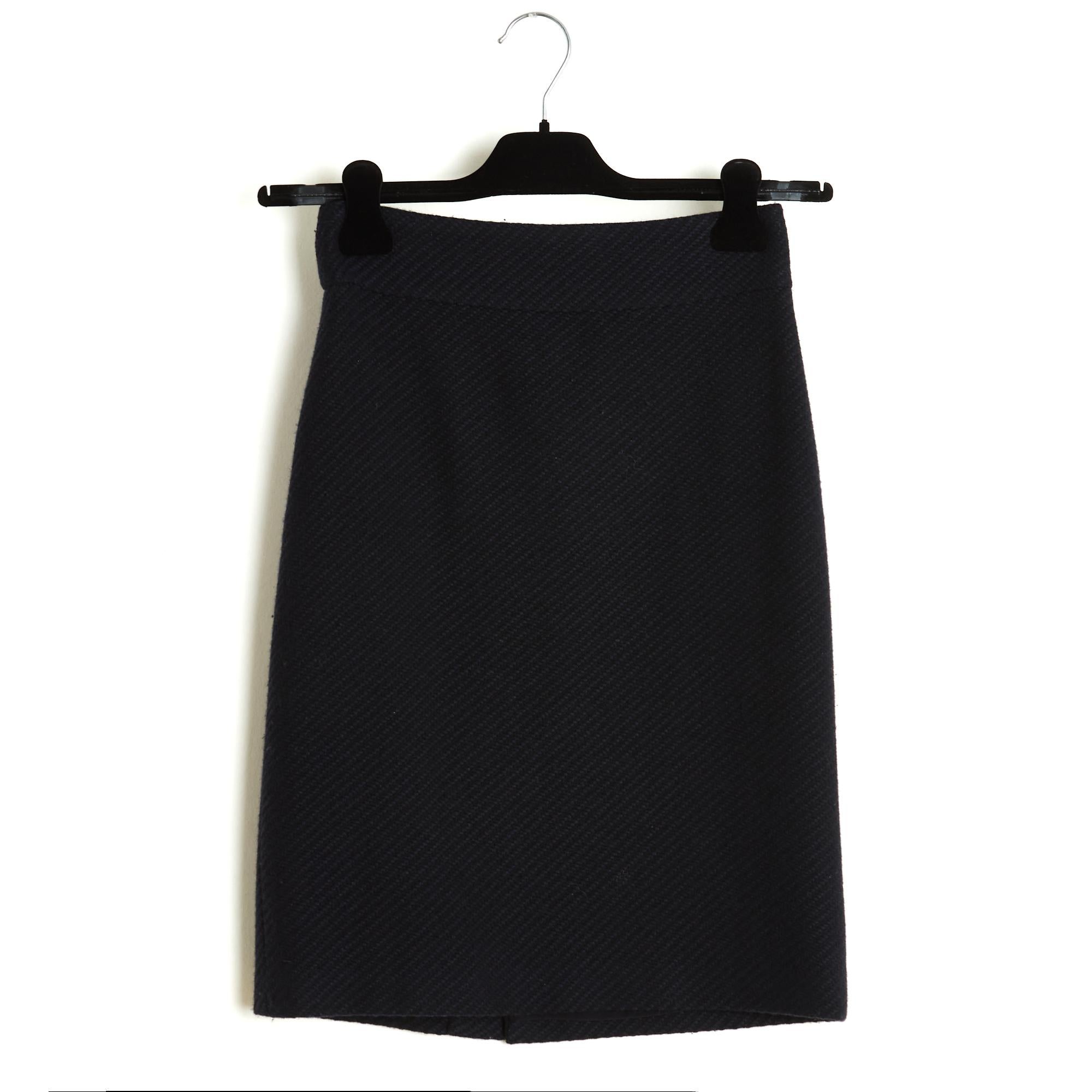 Loro Piana Veste Jupe Cachemire FR36 Black Blue Cashmere Ensemble Suit UK8 US6 en vente 2