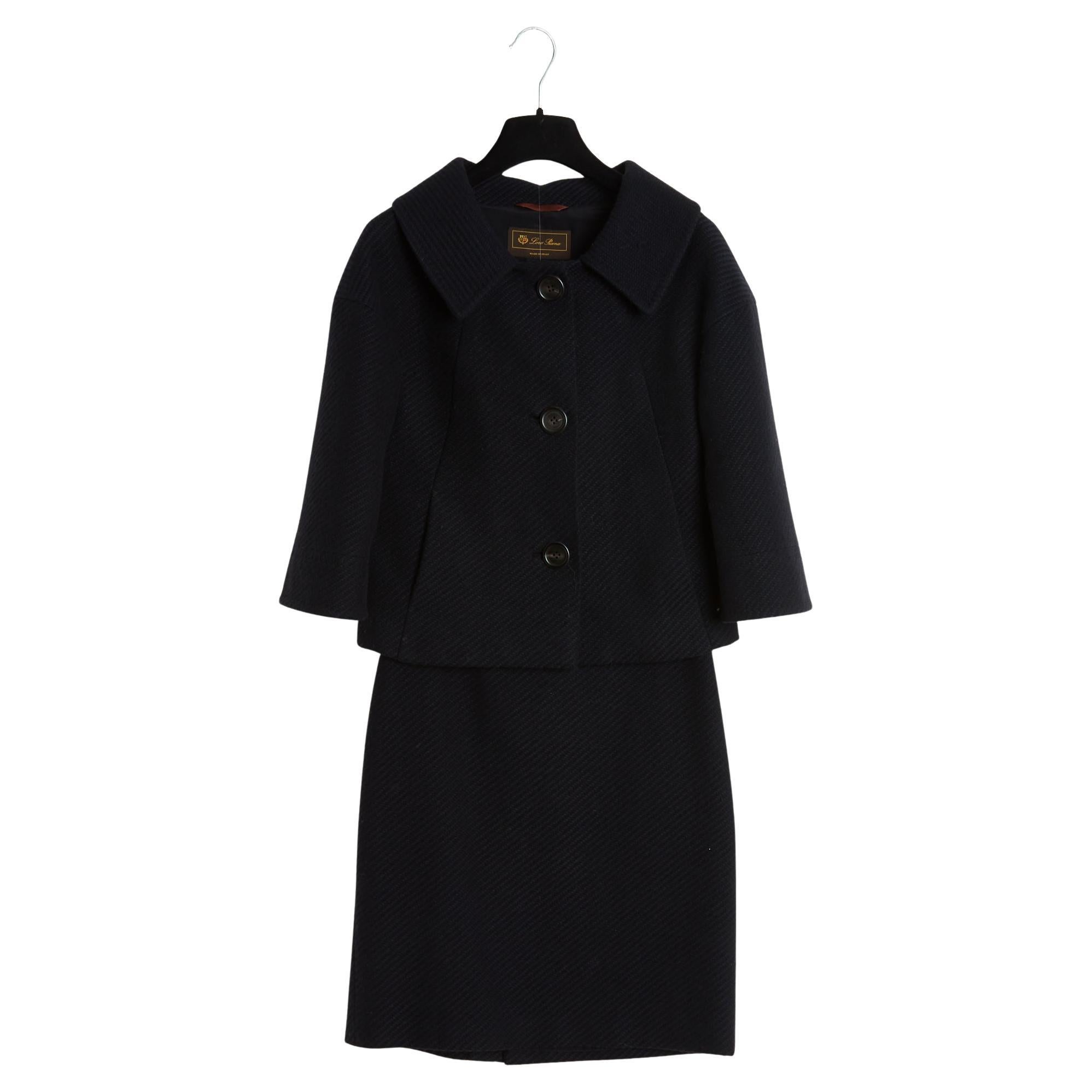 Loro Piana Veste Jupe Cachemire FR36 Black Blue Cashmere Ensemble Suit UK8 US6 en vente