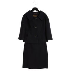 Loro Piana Veste Jupe Cachemire FR36 Black Blue Cashmere Ensemble Suit UK8 US6