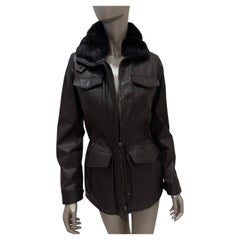 Veste en cuir marron vintage Loro Piana avec col en fourrure, taille 42