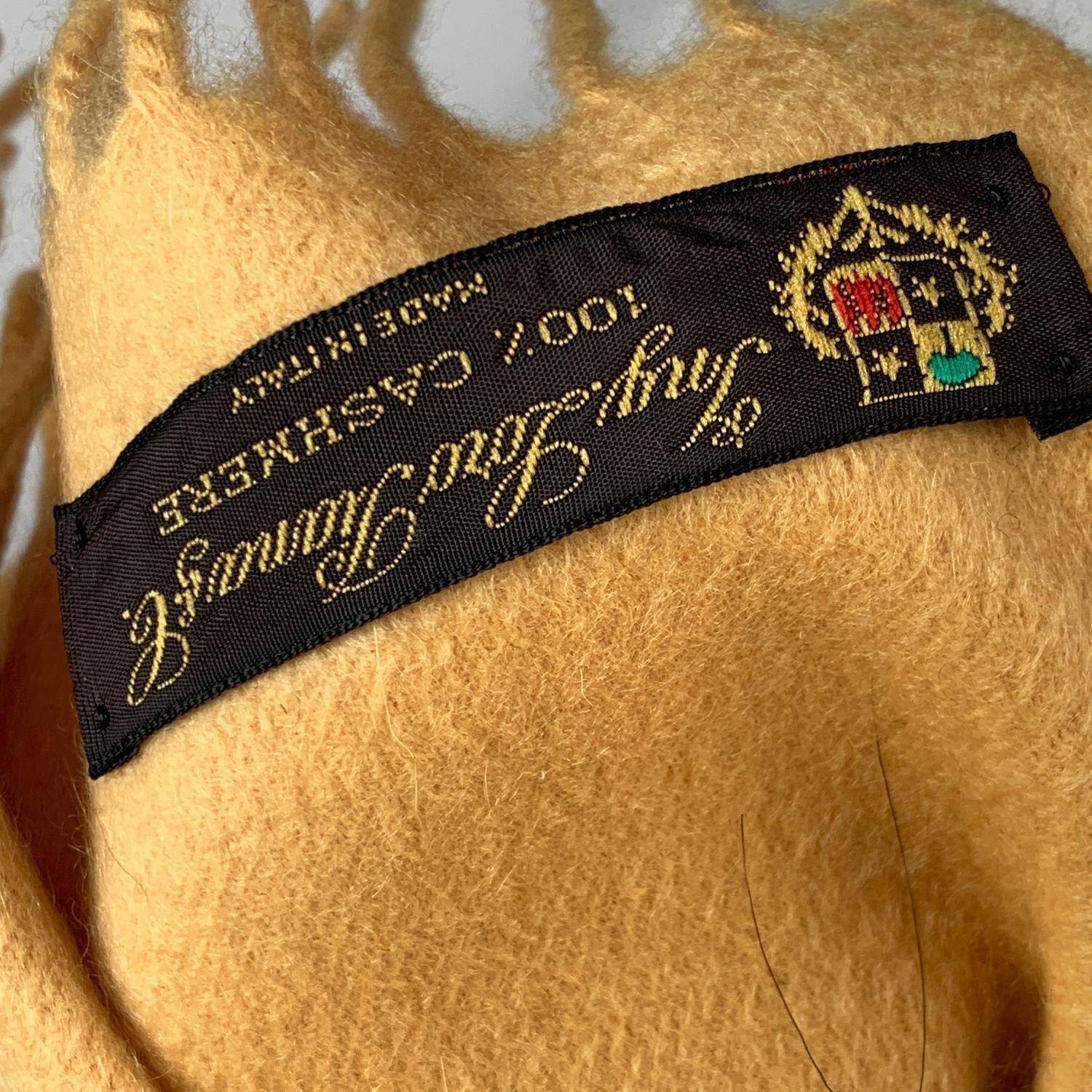 Loro Piana Vintage Yellow Cashmere Large Fringed Scarf In Excellent Condition In Rome, Rome