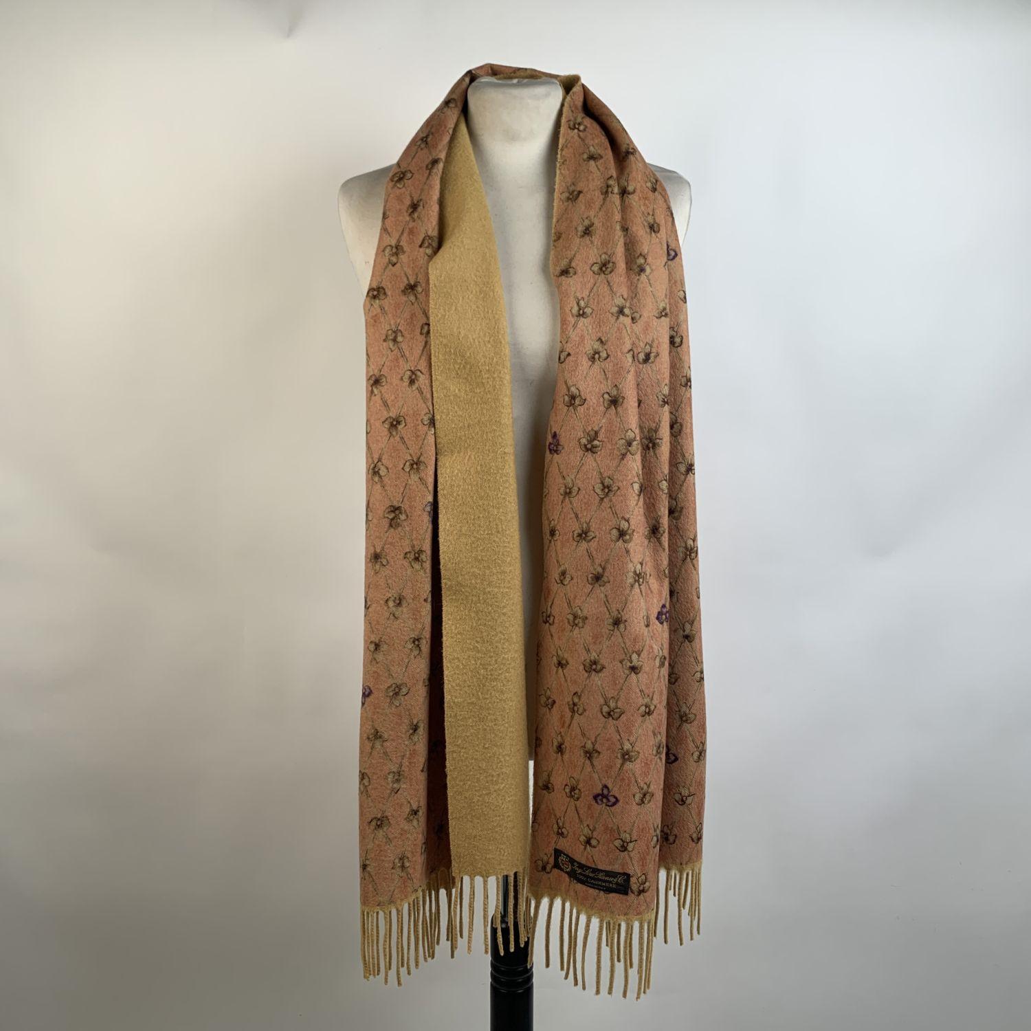 Brown Loro Piana Vintage Yellow Orange Floral Cashmere Large Scarf