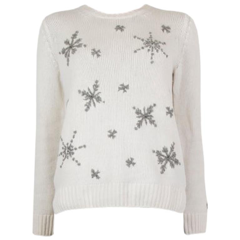 LORO PIANA white cashmere SNOWFLAKE EMBELLISHED Sweater 40 S