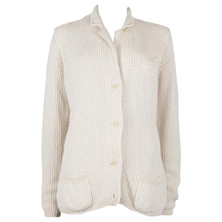 LORO PIANA white cotton Notch Collar Cardigan Sweater 48 XXL