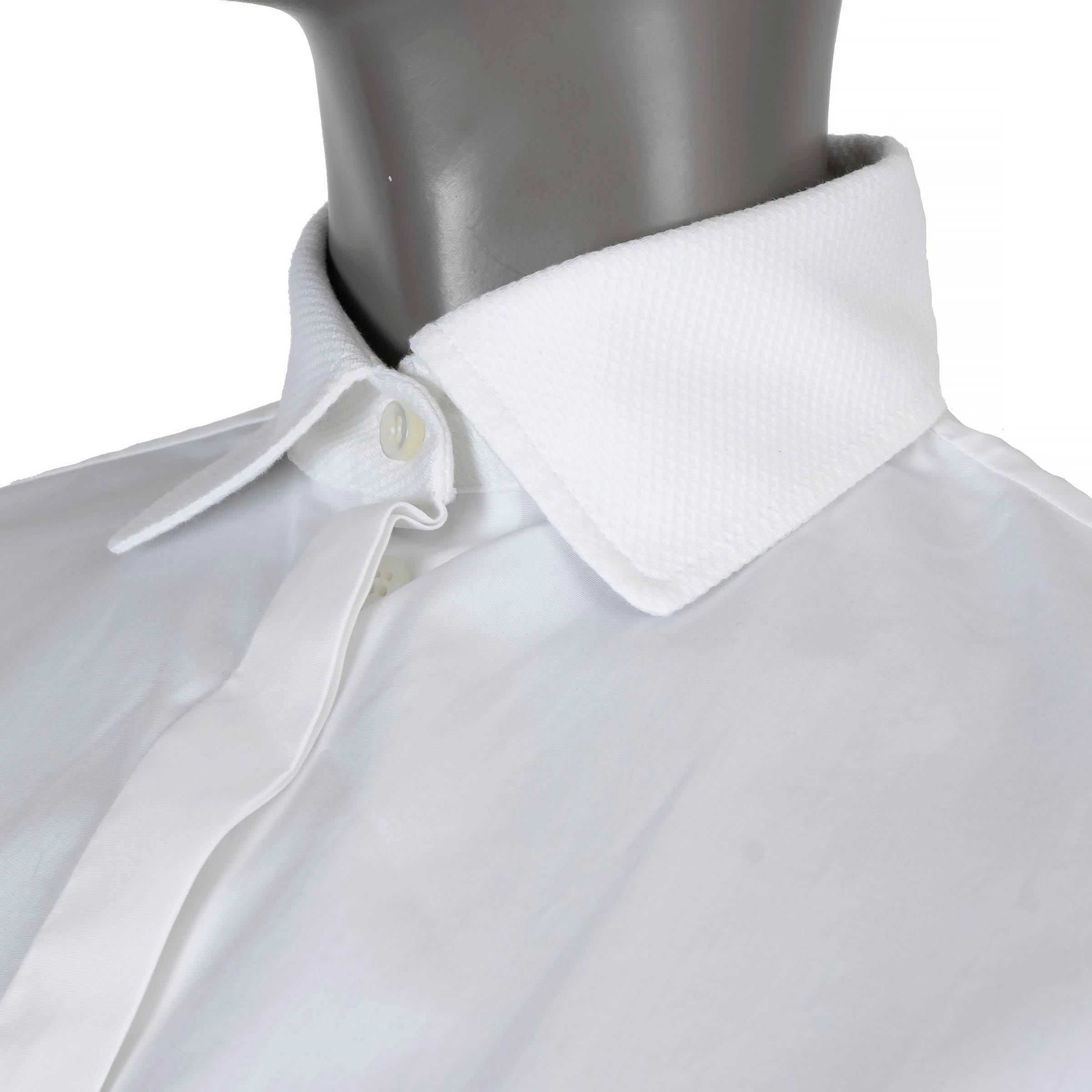 Women's LORO PIANA white cotton PIQUE COLLAR POPLIN Button-Up Shirt 36 XXS For Sale