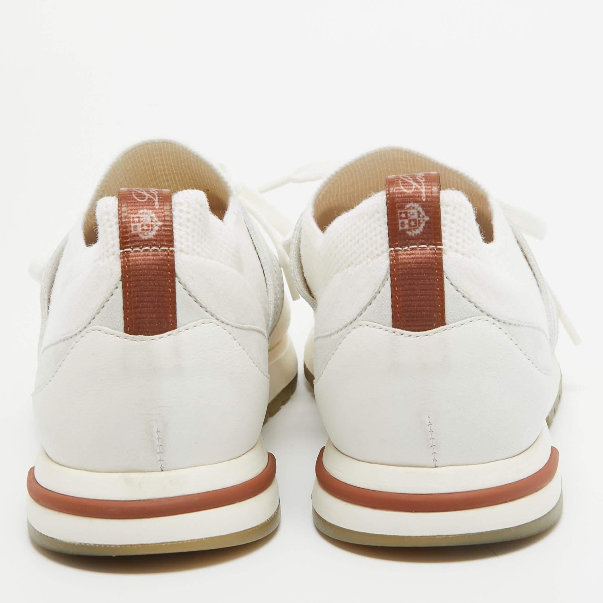 Women's Loro Piana White/Grey Knit Fabric 360 Flexy Walker Sneakers Size 38.5 For Sale