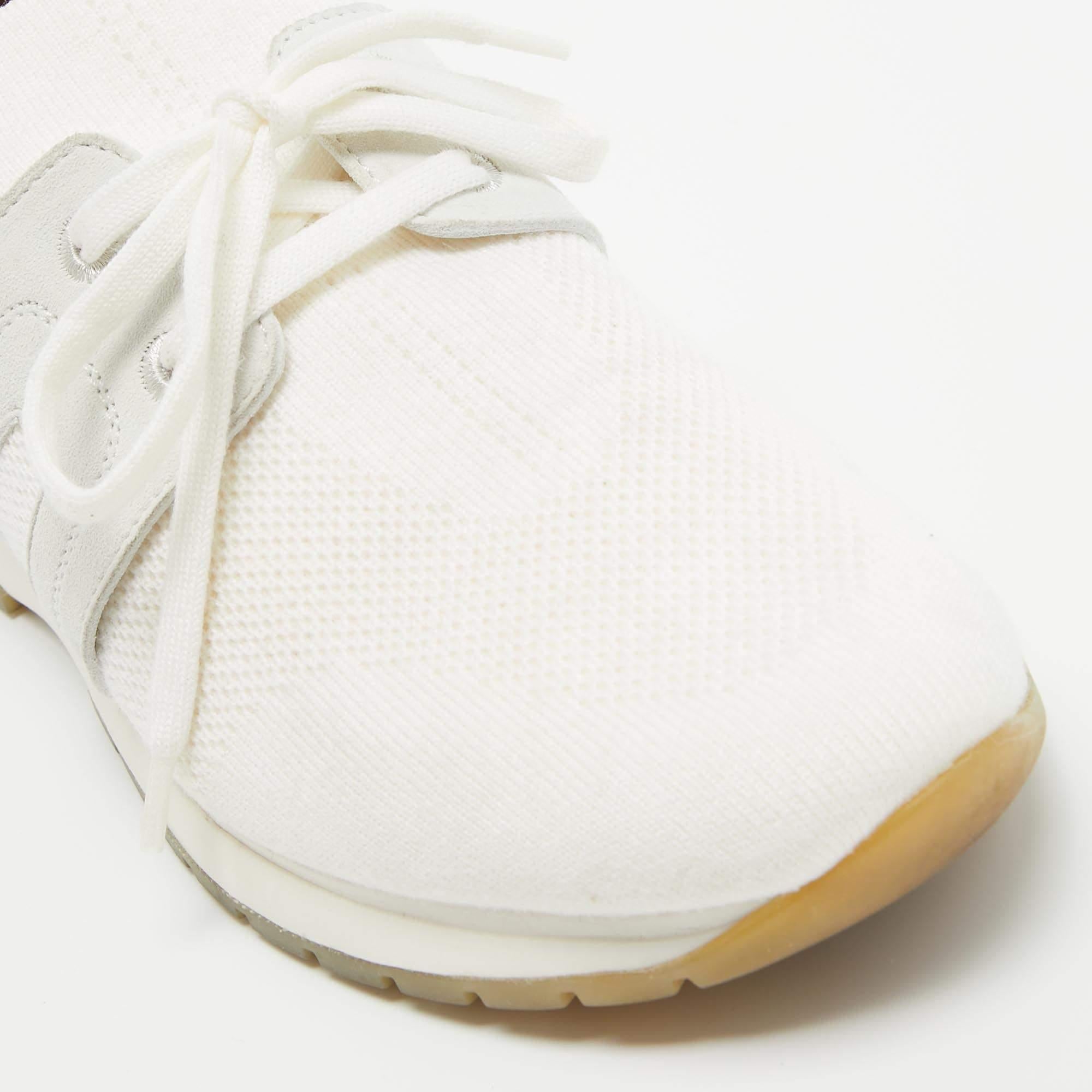 Loro Piana White/Grey Knit Fabric 360 Flexy Walker Sneakers Size 38.5 For Sale 2