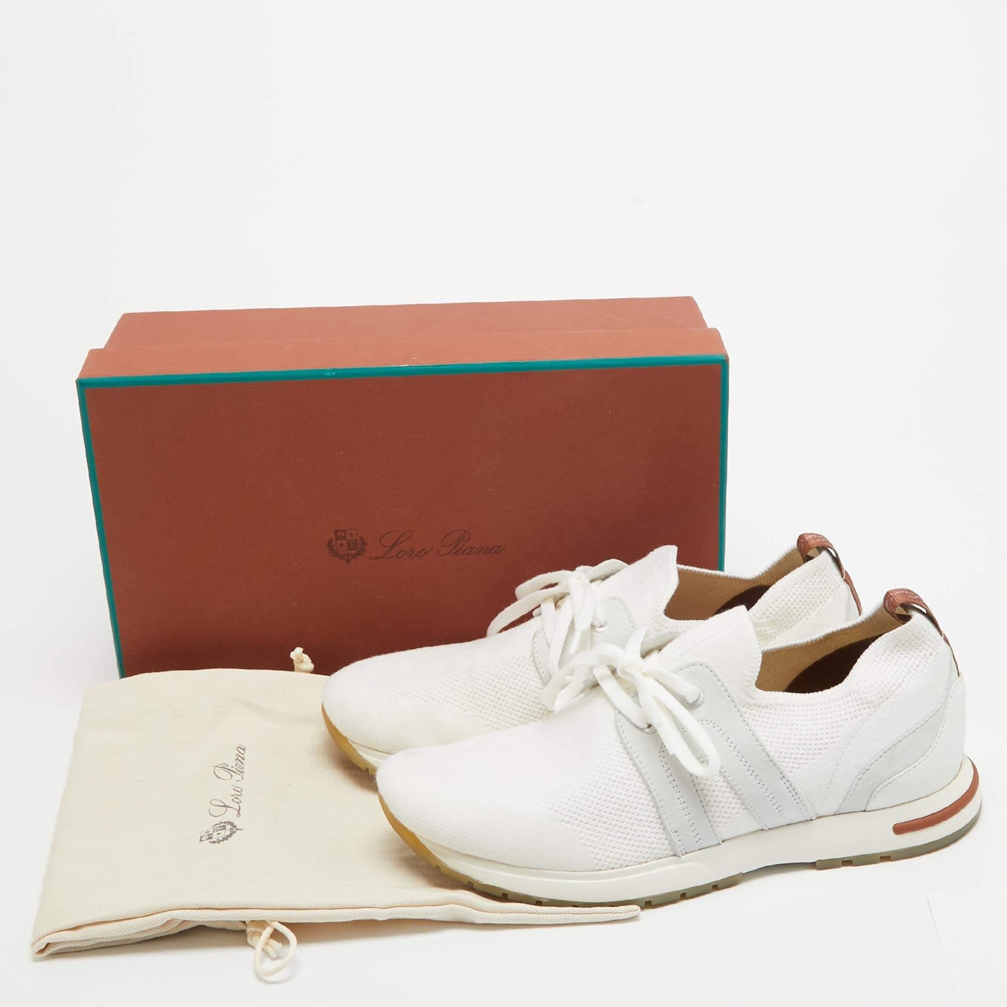 Loro Piana White/Grey Knit Fabric 360 Flexy Walker Sneakers Size 38.5 For Sale 5