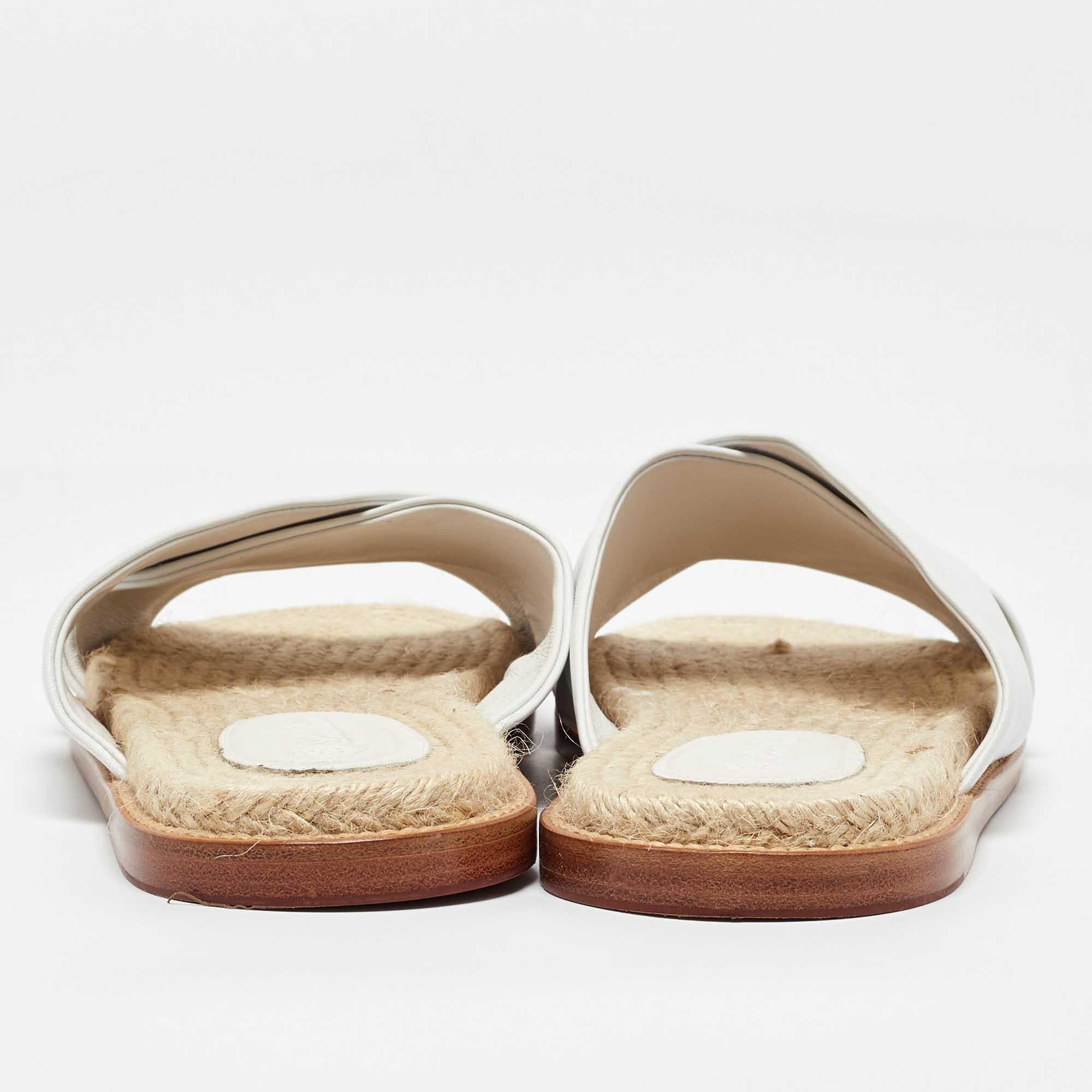 Loro Piana White Leather Cross Strap Espadrille Flats Size 40 For Sale 1