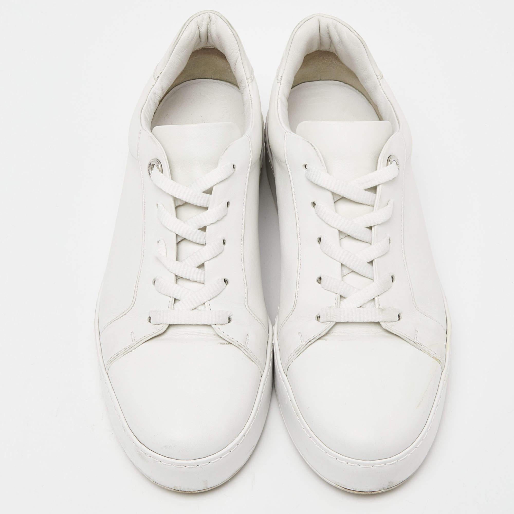 Loro Piana White Leather Nuages Sneakers Size 37.5 In Good Condition In Dubai, Al Qouz 2