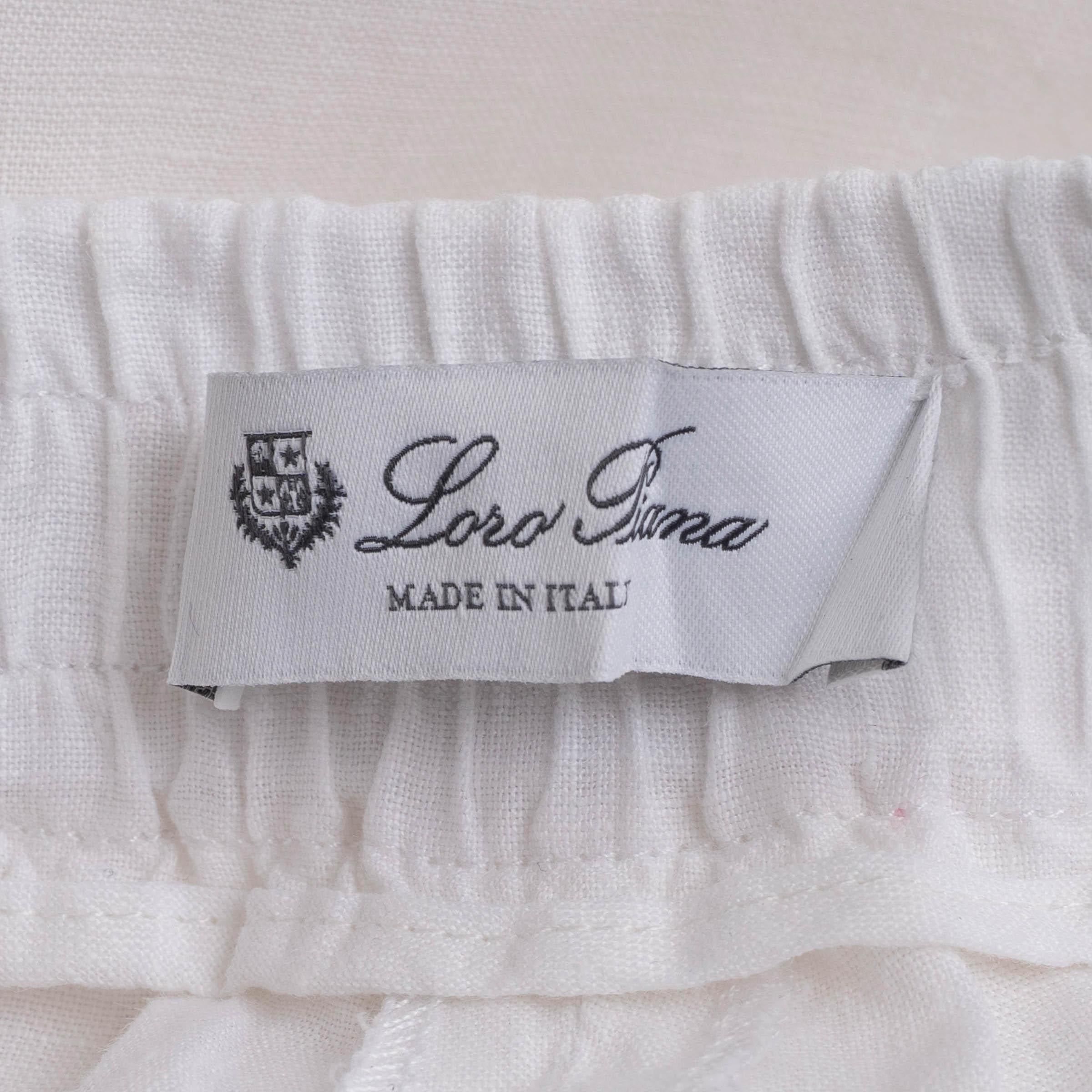 LORO PIANA lin blanc 2023 GRAYSON WIDE LEG Pantalon S en vente 1
