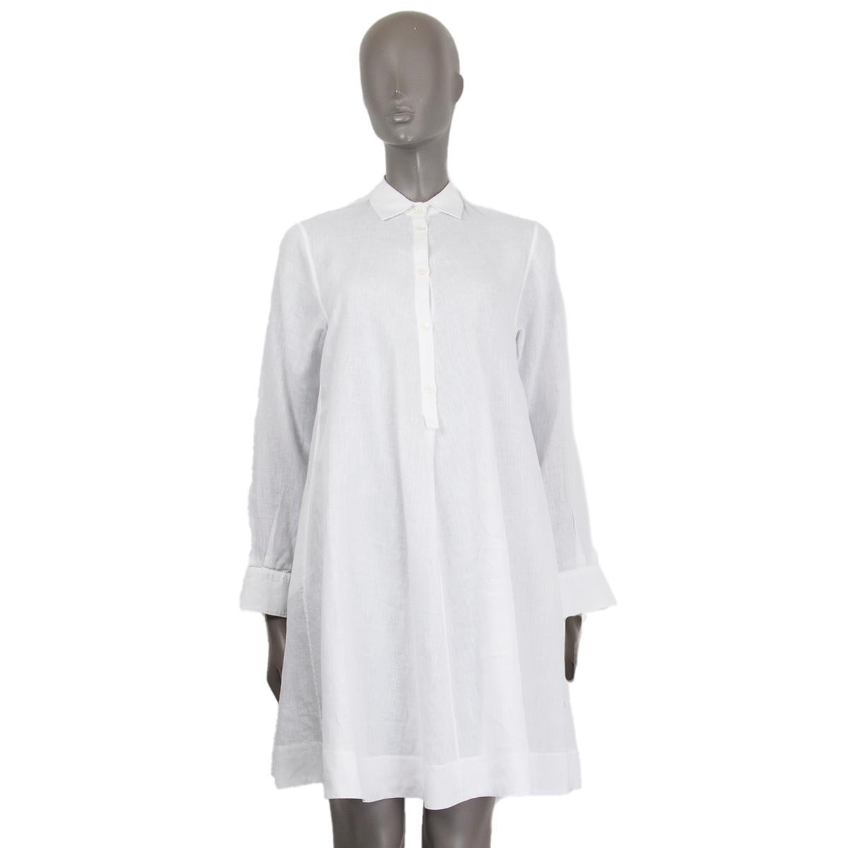 Gray LORO PIANA white linen LONG SLEEVE SHIRT Dress L For Sale