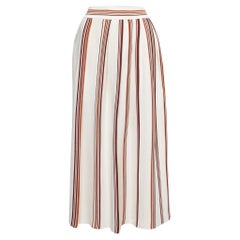 Loro Piana White Striped Patterned Knit Flared Midi Skirt S