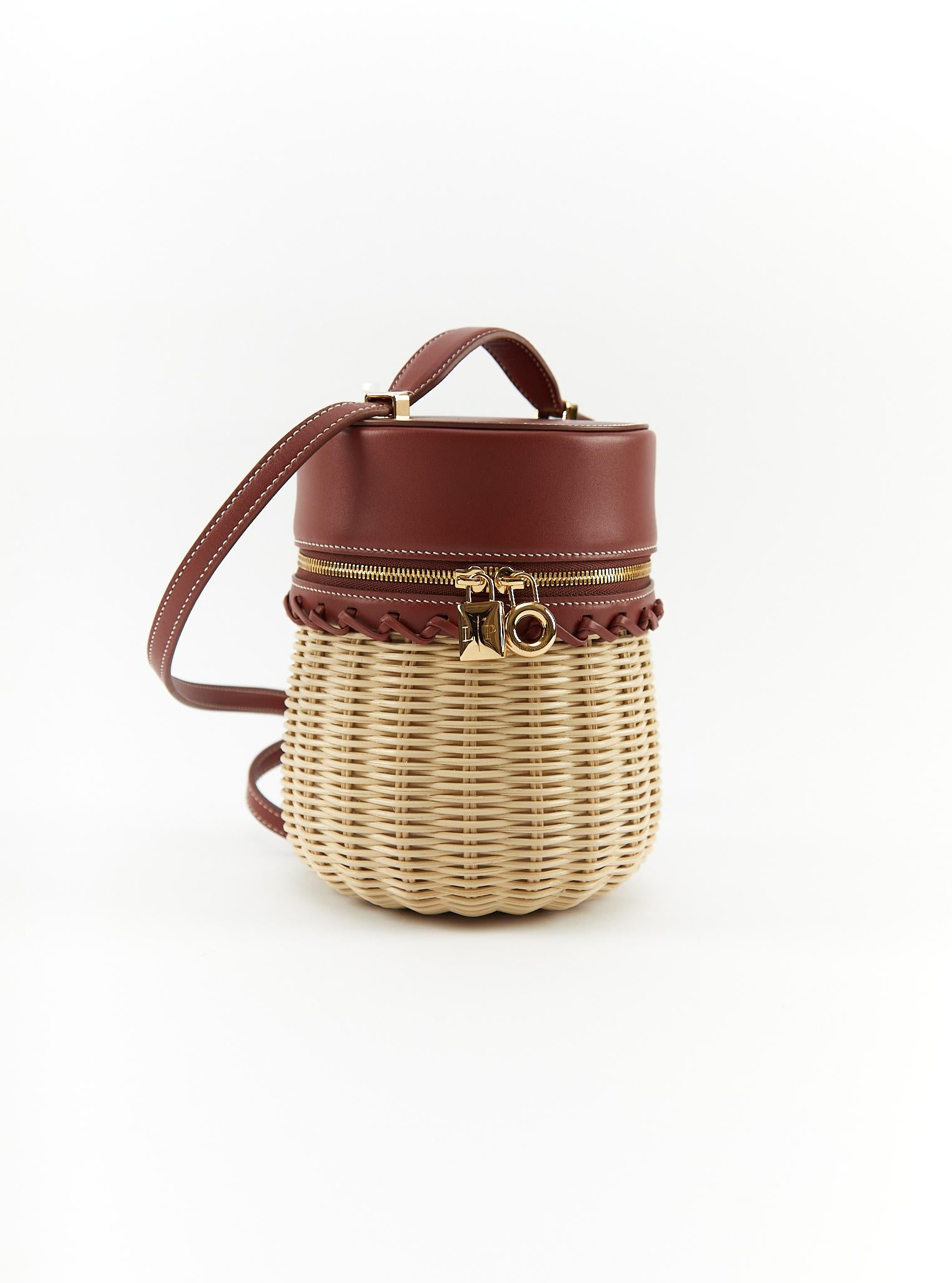Brown LORO PIANA Wicker Bamboo Bucket Bag For Sale