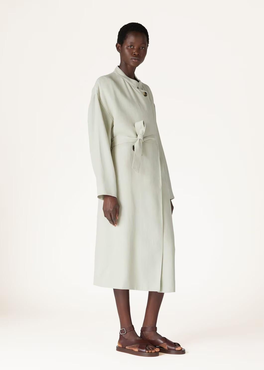 LORO PIANA Wild Sage linen 2024 EDVIN BELTED Coat Jacket 38 XS For Sale 1