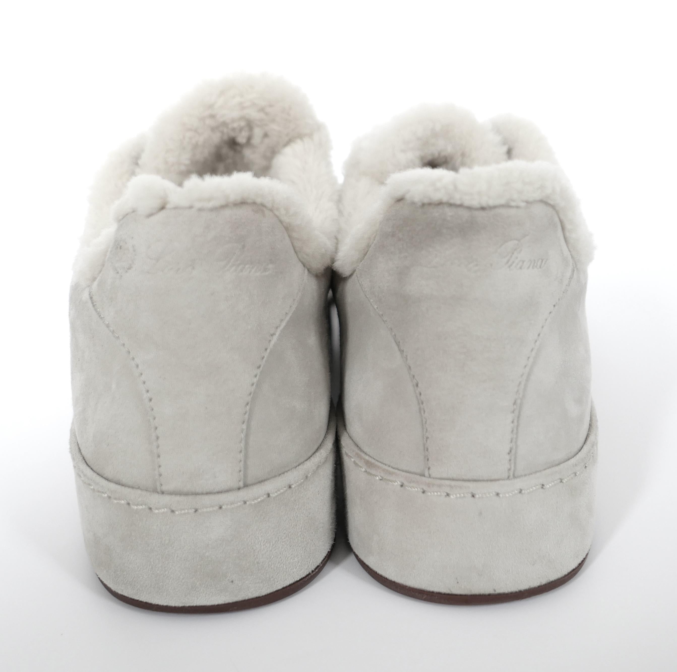 Loro Piana Invierno Nuages Zapatillas con forro de piel Gris paloma en venta 1