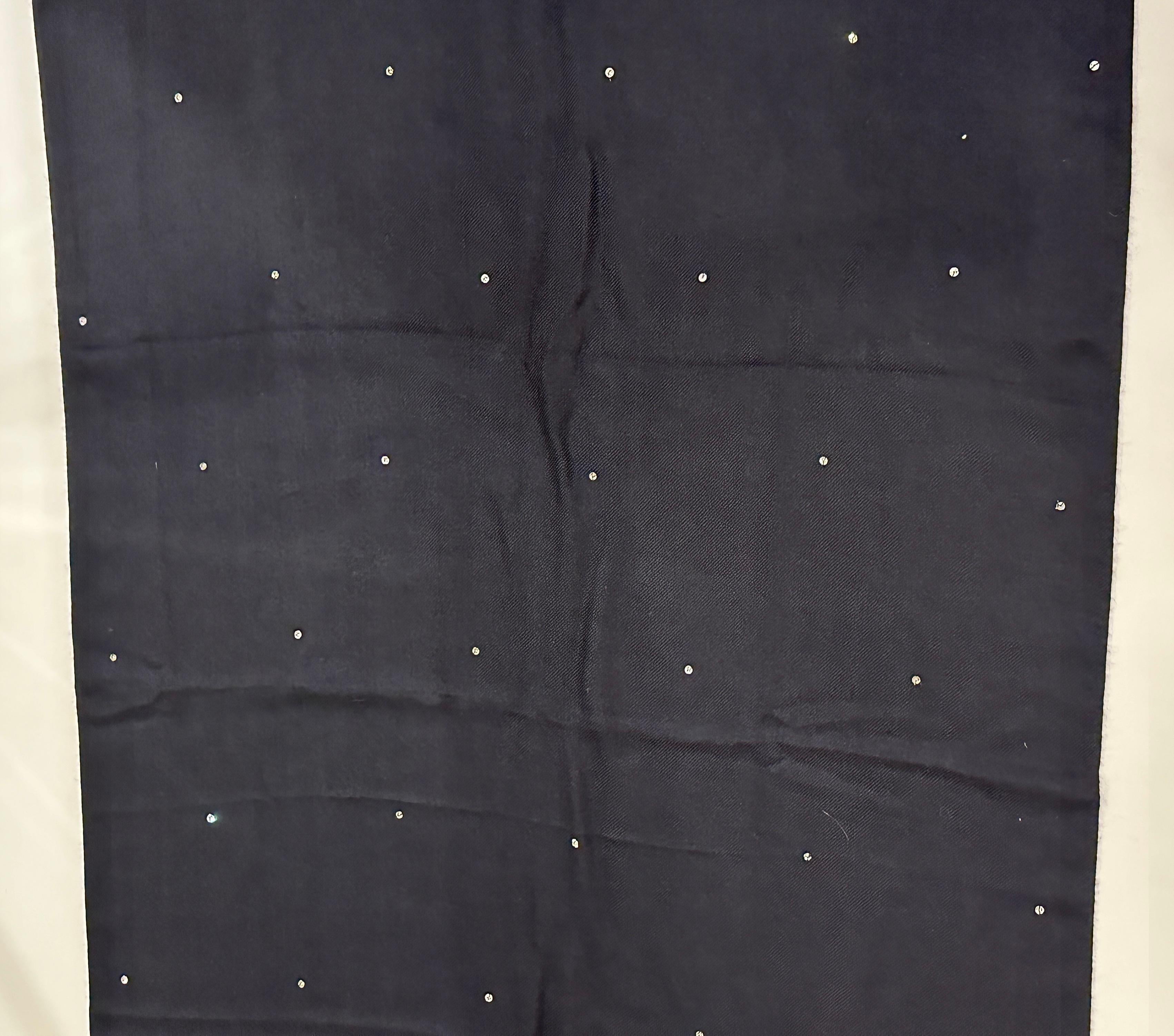 Loro Piana Wonderfully Lightweight Fringed Studded Midnight-Black Cashmere Shawl In Good Condition For Sale In New York, NY
