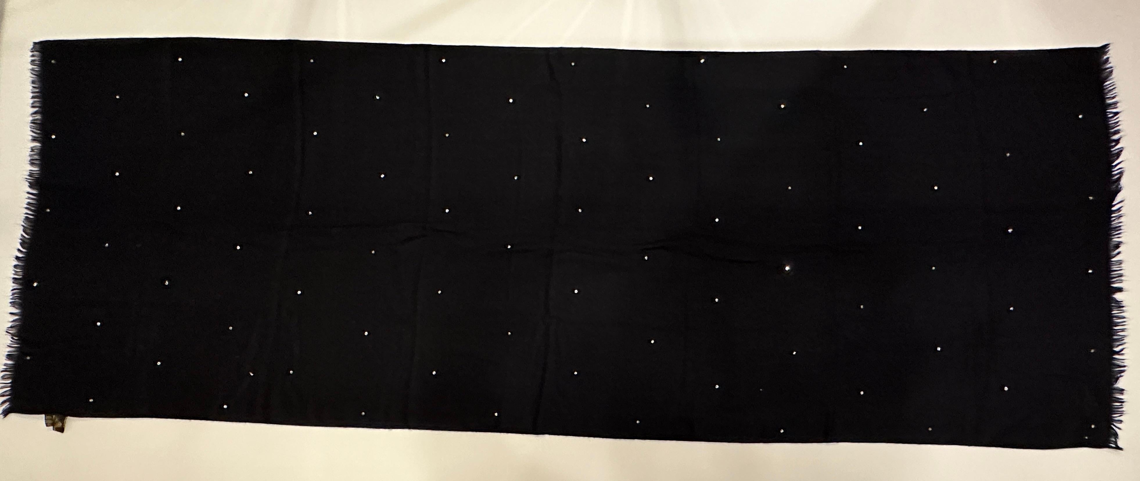 Loro Piana Wonderfully Lightweight Fringed Studded Midnight-Black Cashmere Shawl For Sale 1